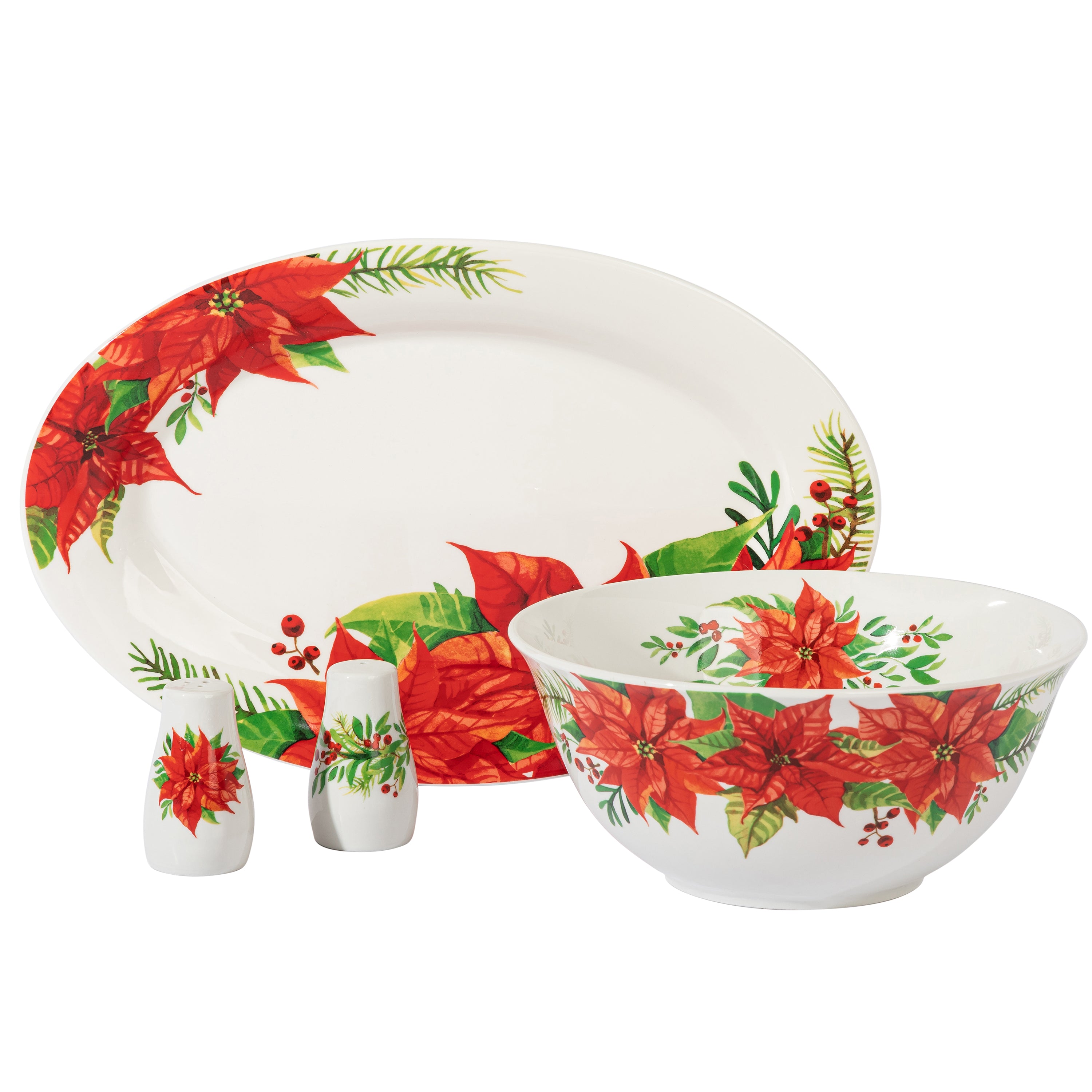Gibson Home Magic Poinsettia 4 Piece Serving and Accessories Set