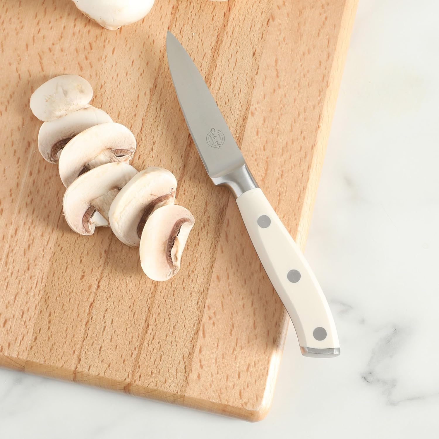 Sur La Table Kitchen Essentials Tasting Kitchen German Steel Paring Knife, 3.5-Inch Stainless Steel Blade – Professional Kitchen Knife with White Handle and Forged Full Tang