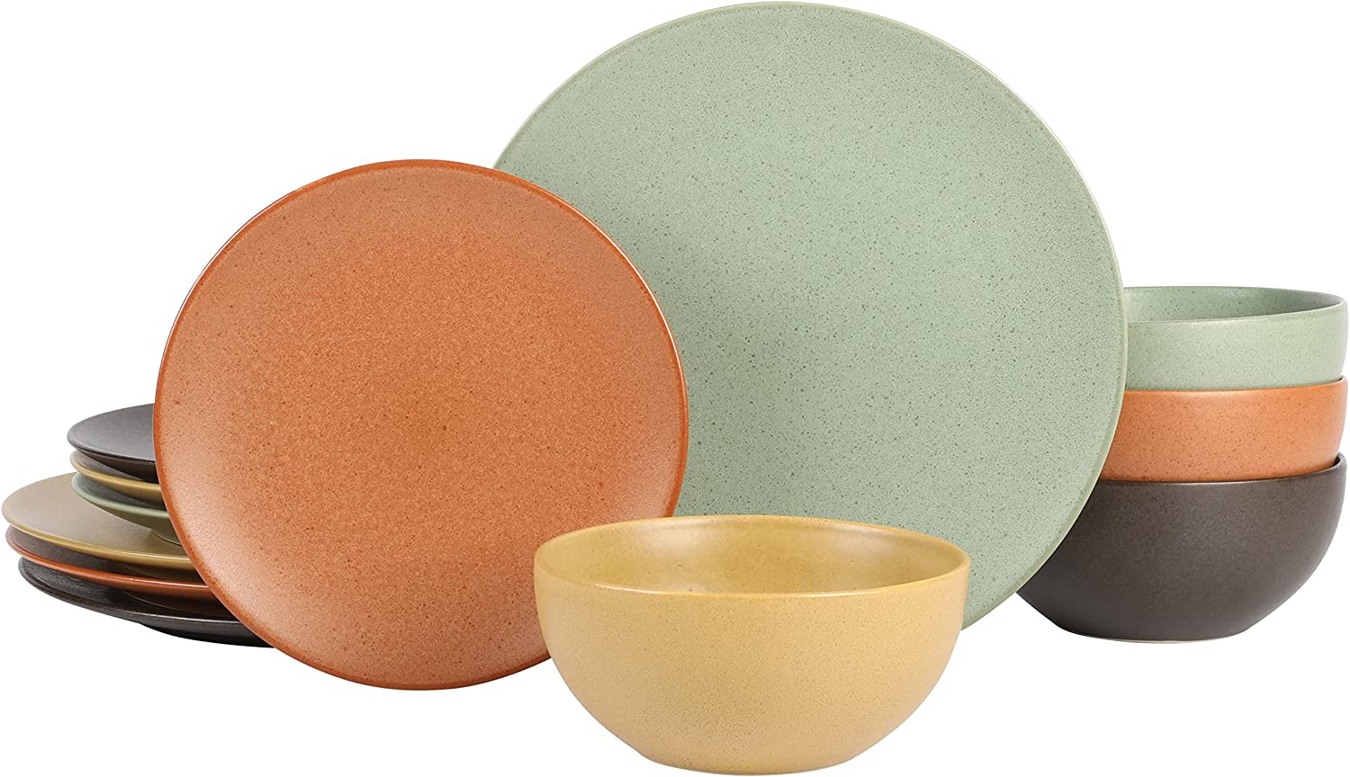 Gibson Elite Capetown Assorted Color Reactive Glaze Stoneware Dinnerware Set - Black, Yellow, Orange, Green