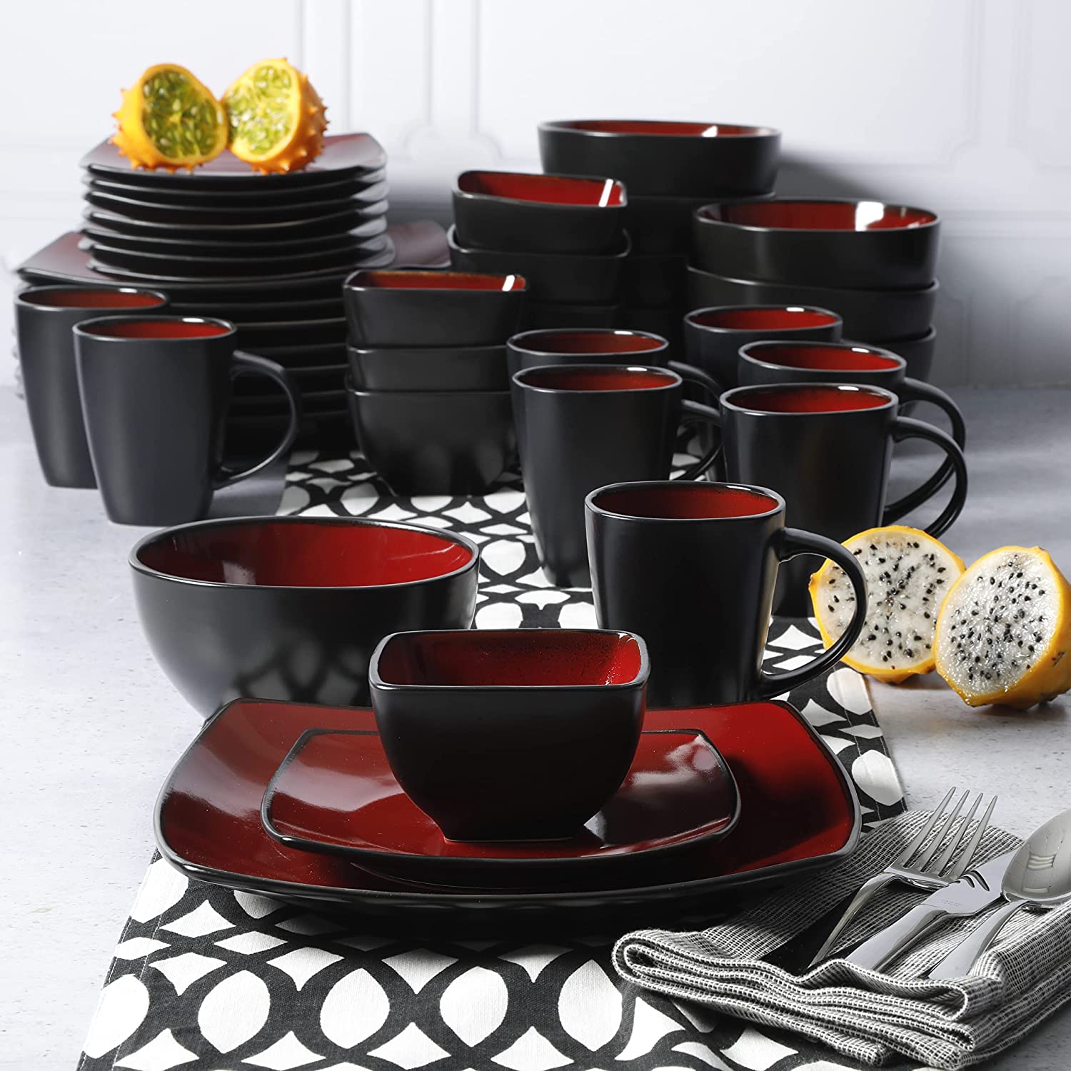Gibson Soho Lounge Square 40-Piece Reactive Stoneware Dinnerware Set