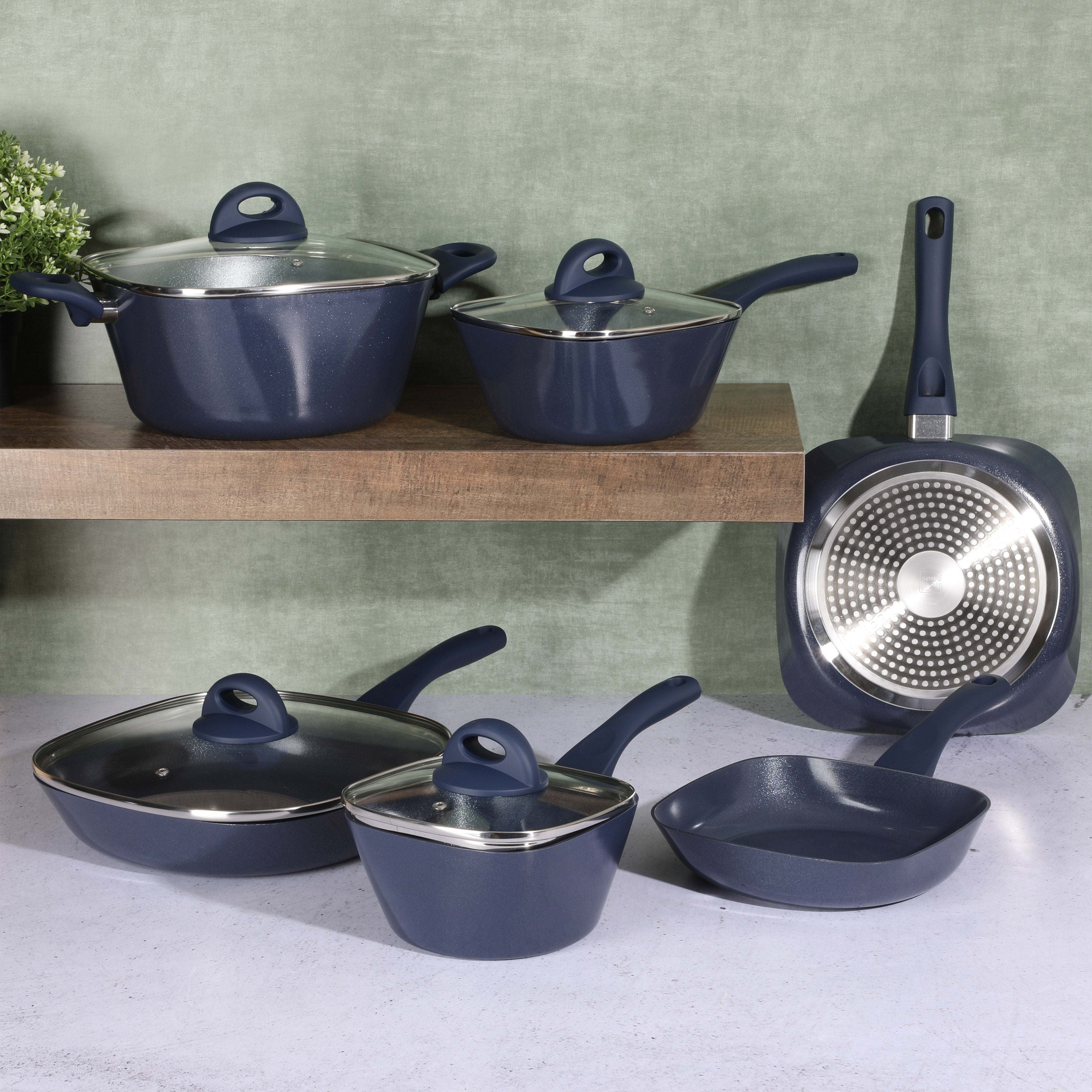 Gibson Soho Lounge 10-Piece Aluminum SquareDiamond-Infused Ceramic Non-Stick Induction Cookware Set