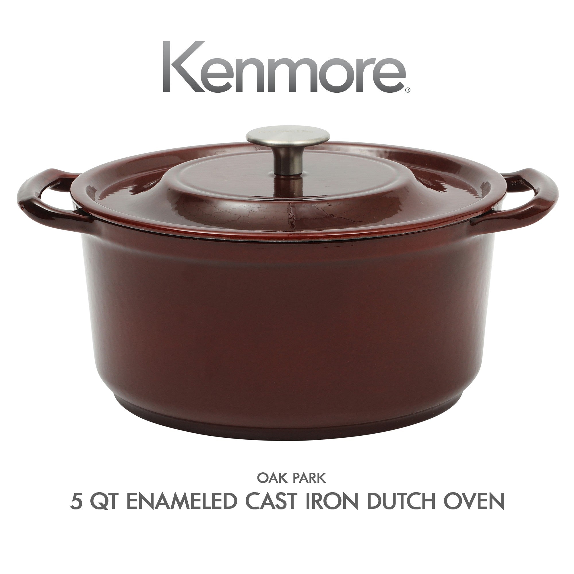 Kenmore Oak Park Cast Iron Dutch Oven Casserole With Lid With Metallic Enamel - Gunmetal Grey
