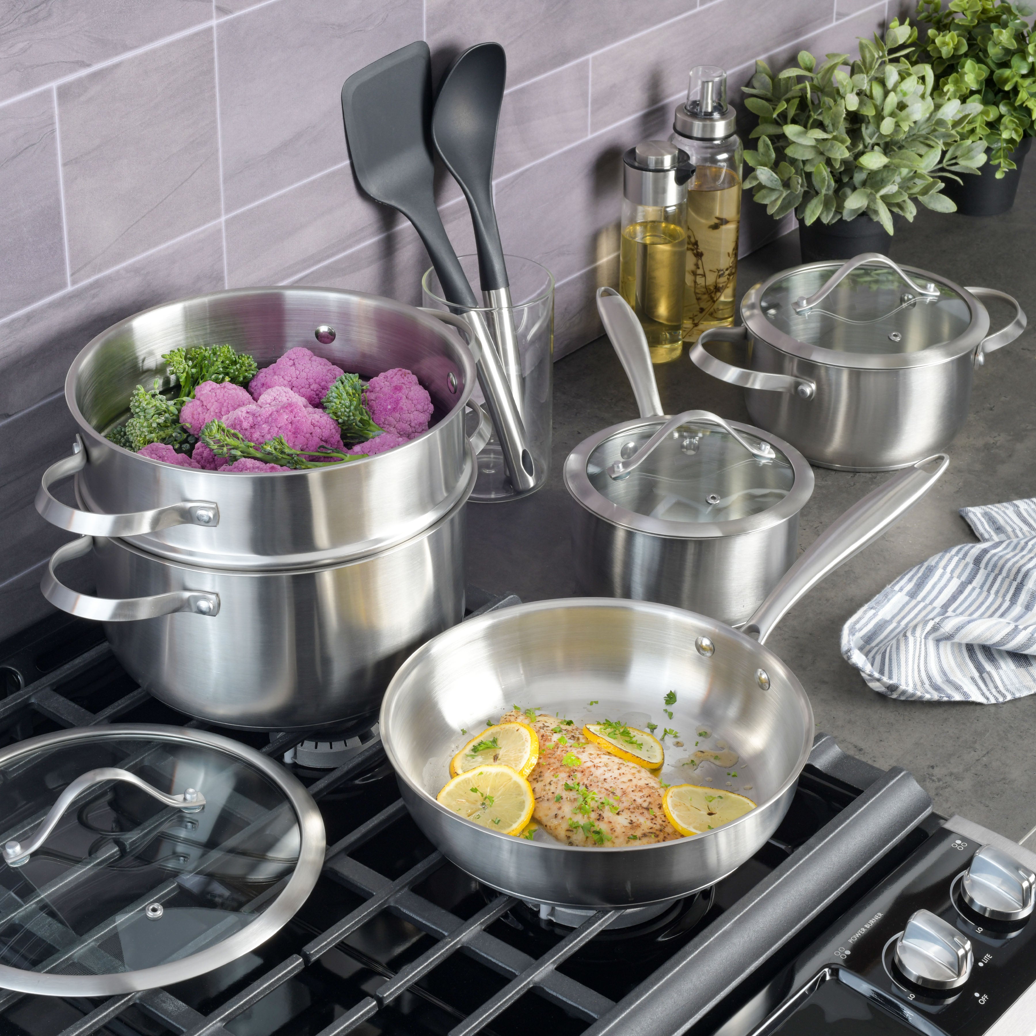 Kenmore Aiden 10-Piece Stainless Steel Cookware Set