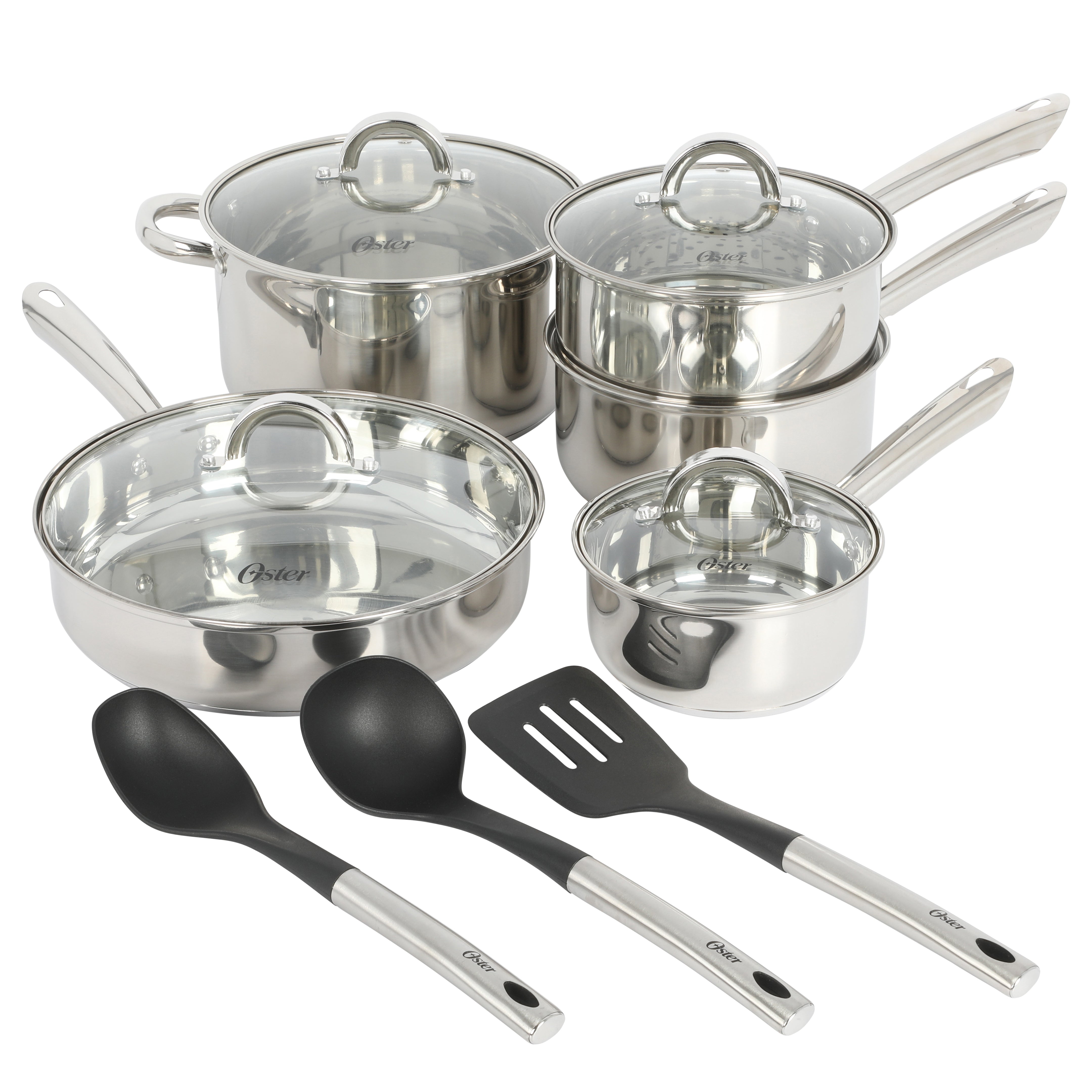 Oster Sangerfield 12-Piece Stainless Steel Cookware Set w/ Kitchen Tools