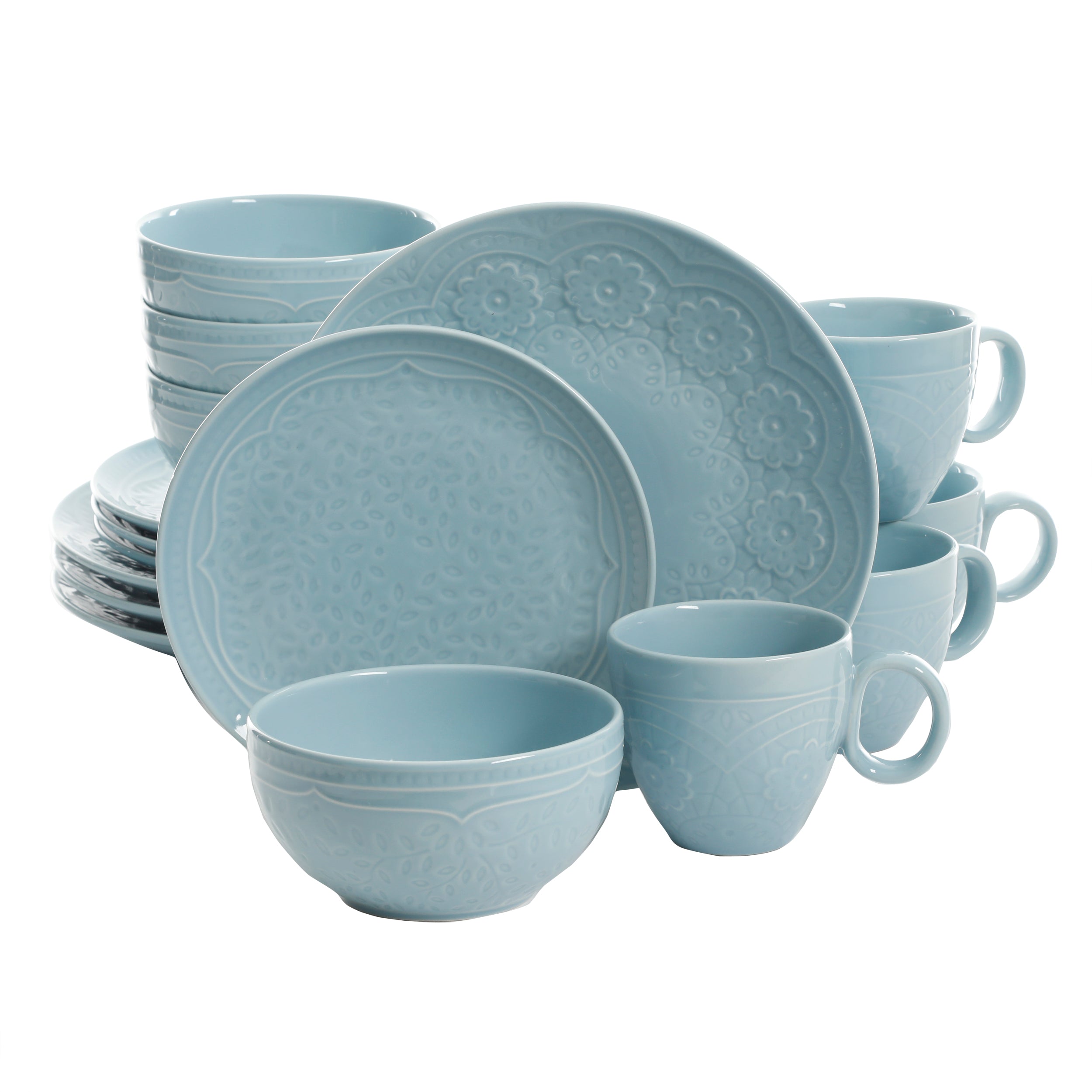 Gibson Elite Alemany 16-Piece Porcelain Dinnerware Set - Aqua