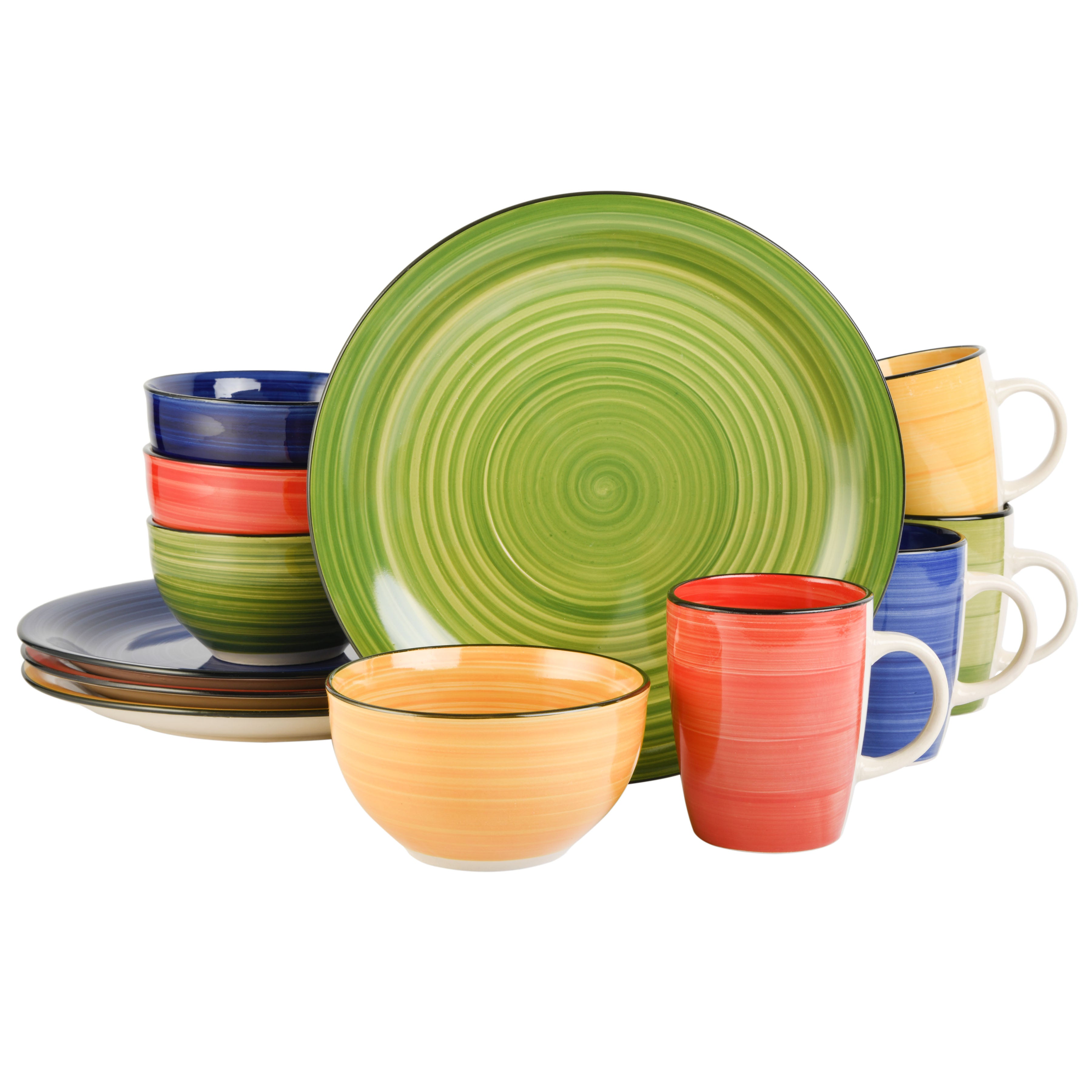 Gibson Home Color Vibes 12-Piece Hand-Painted Stoneware Dinnerware Set