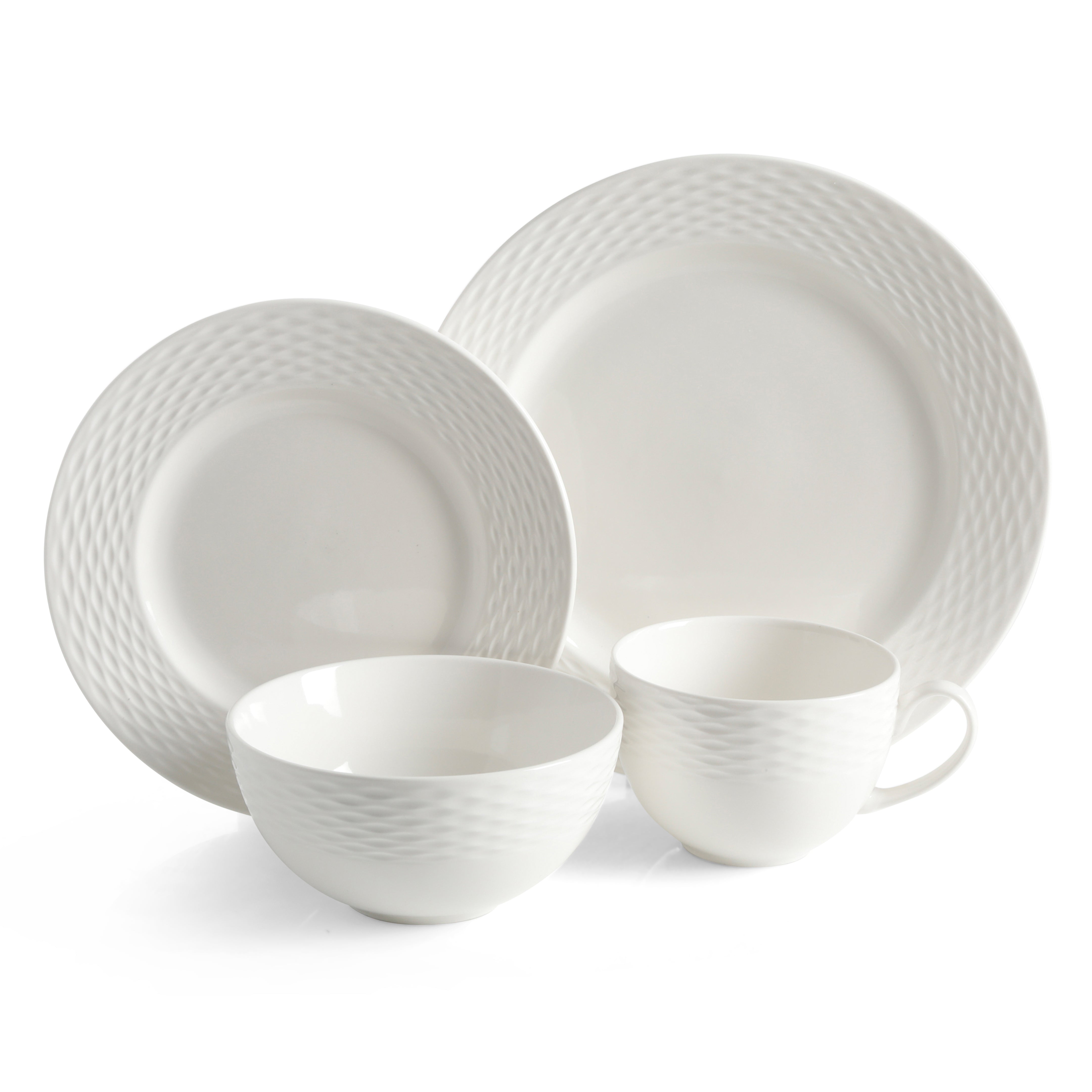 Martha Stewart Maepoole Porcelain Embossed 16-Piece Dinnerware Set