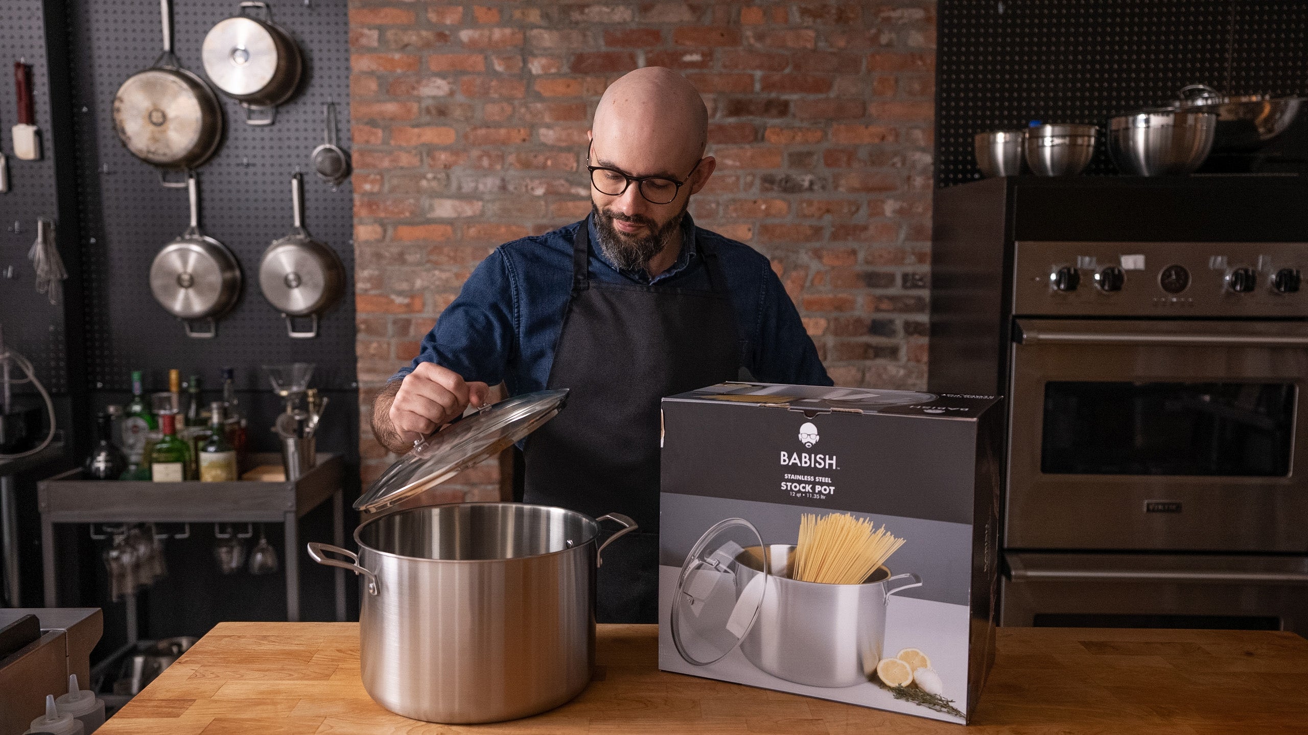 Babish Tri-Ply Stainless Steel Professional Grade Stock Pot w/Lid, 12-Quart