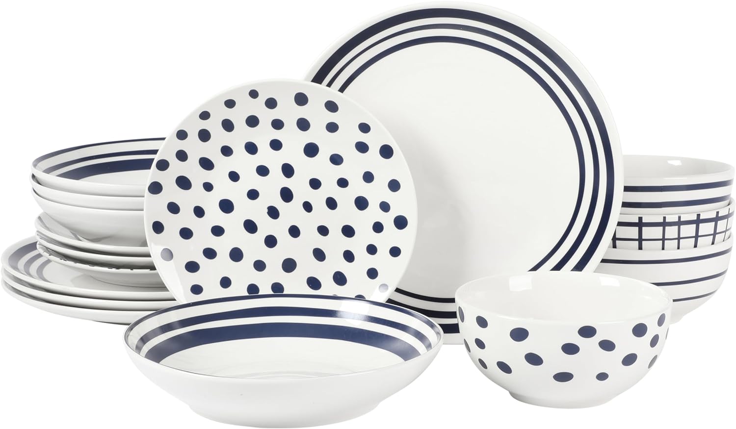 Gibson Home Seaboard Decorated White and Blue Porcelain Plates and Bowls Dinnerware Set