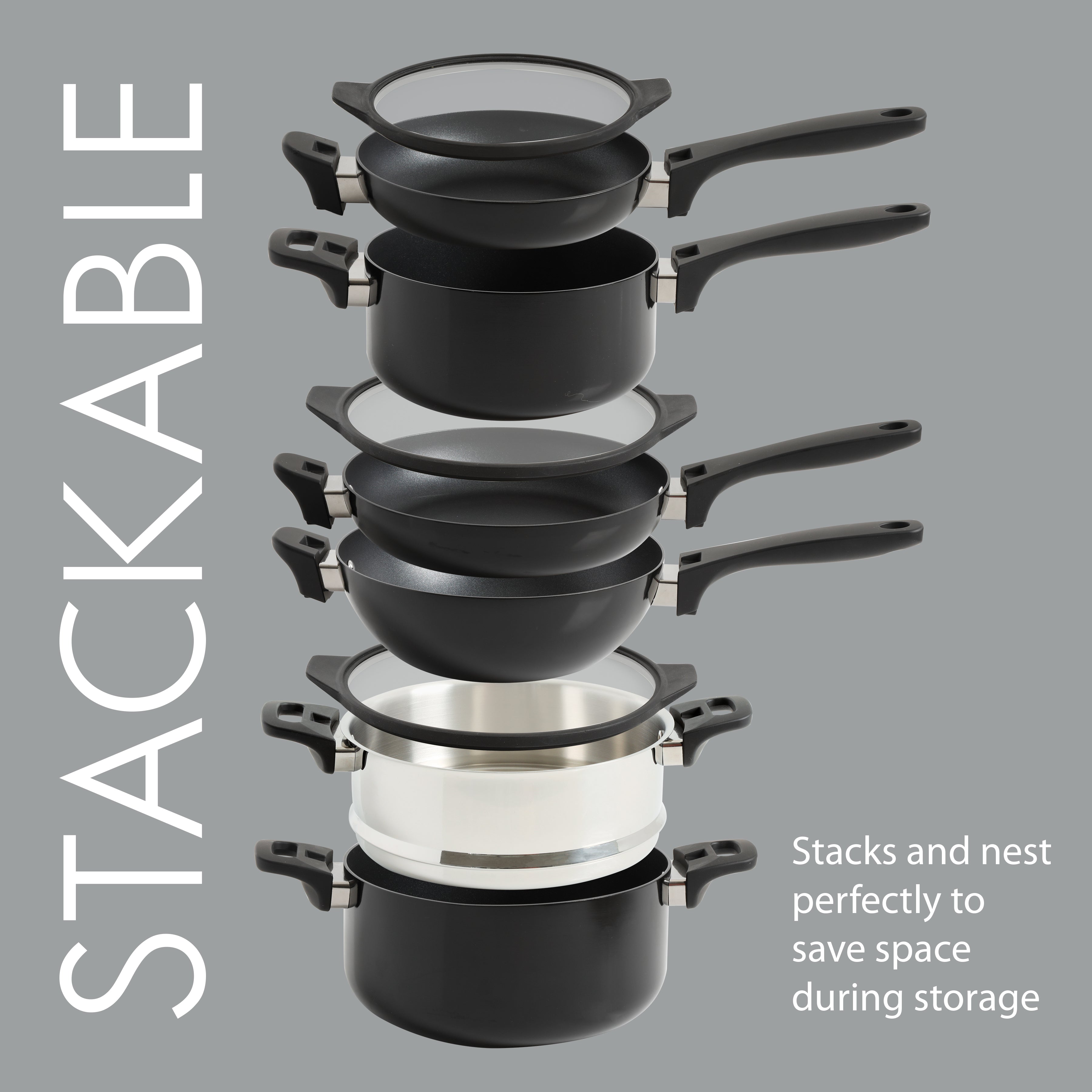 Kenmore Elite Grayson 9-Piece Black Aluminum Stackable Cookware Set