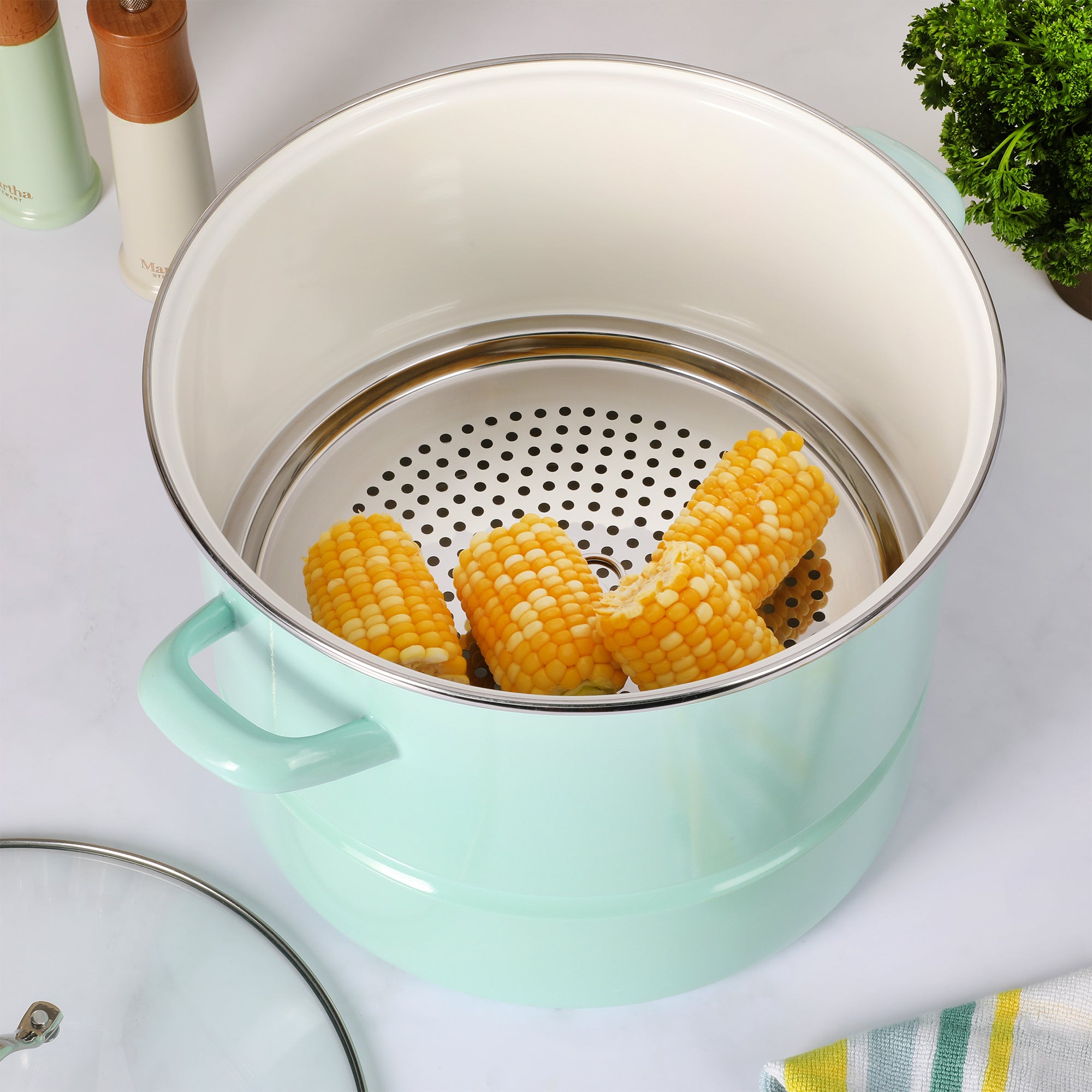 Martha Stewart Thayer 16-Quart Enamel on Steel Steamer Pot w/ Stainless Steel Insert