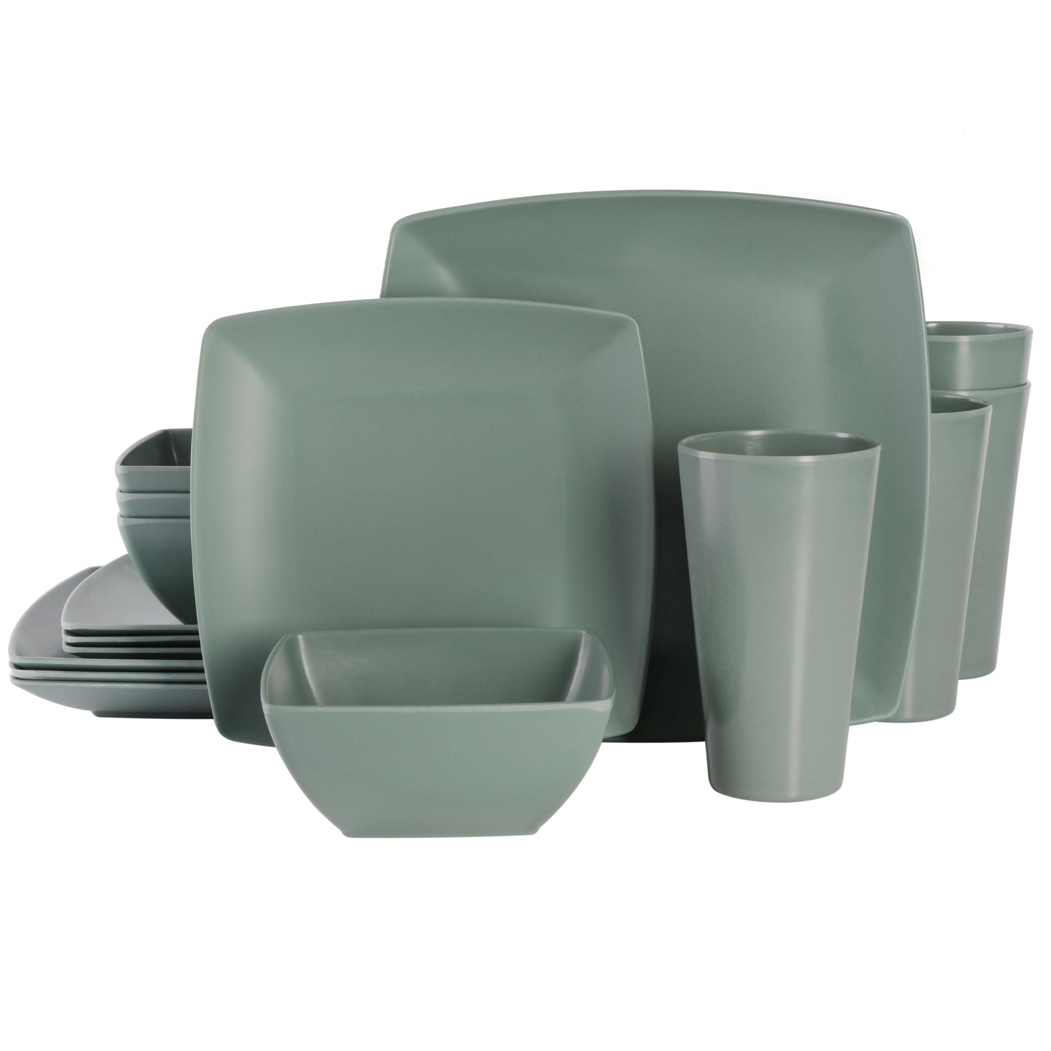 Gibson Home Soho Grayson Square 16-Piece Melamine Dinnerware Set - Green