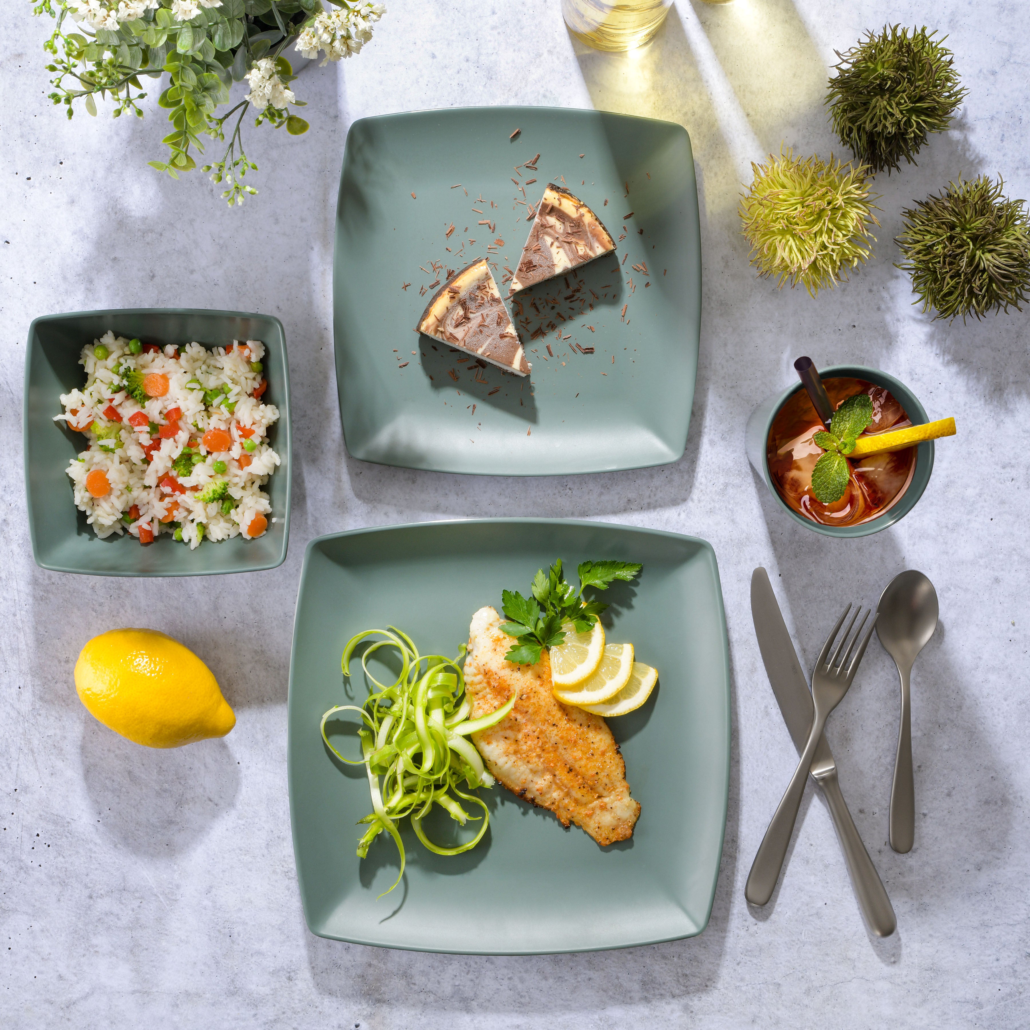 Gibson Home Soho Grayson Square 16-Piece Melamine Dinnerware Set - Green