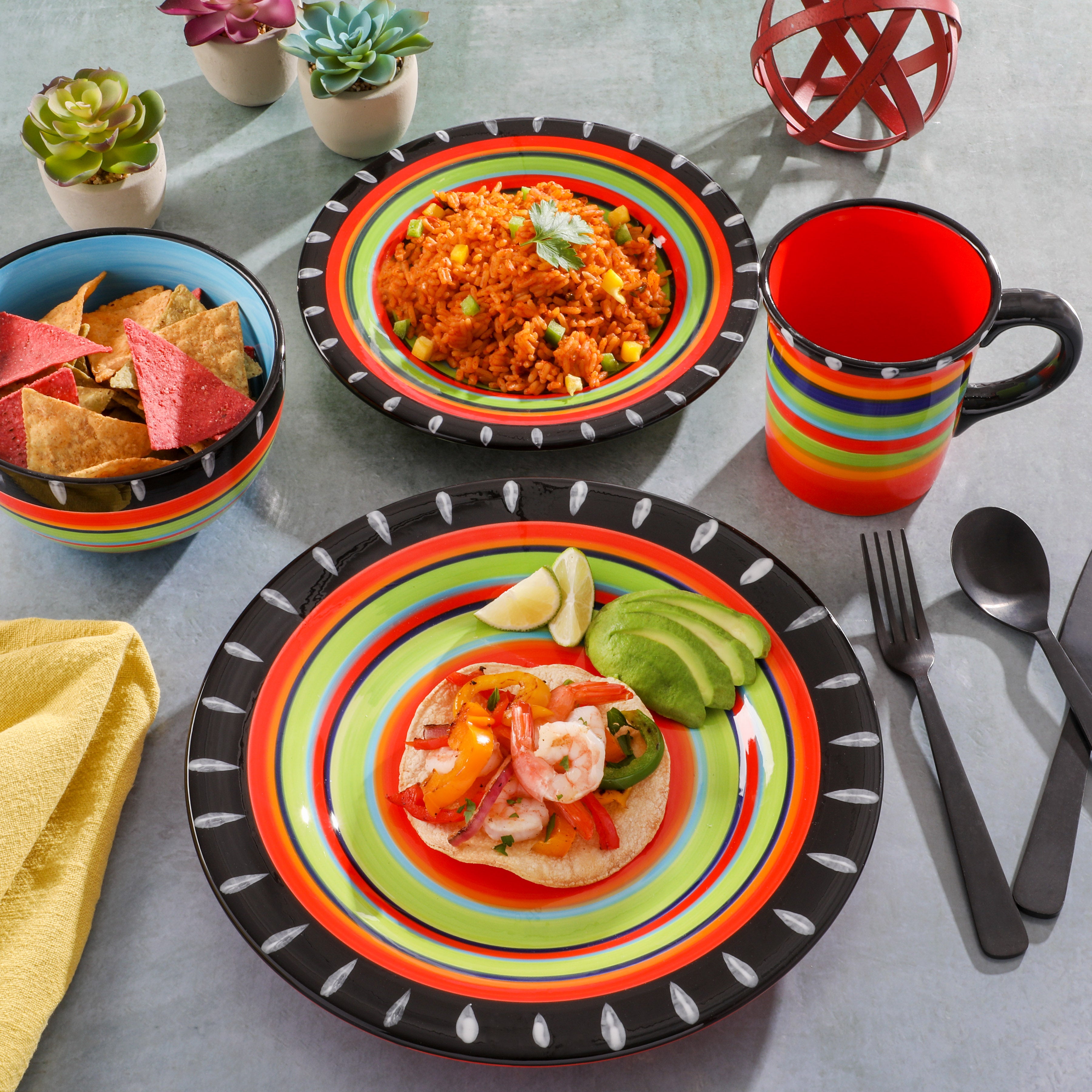 Gibson Elite Feliz Mesa 16-Piece Hand Painted Dinnerware Set