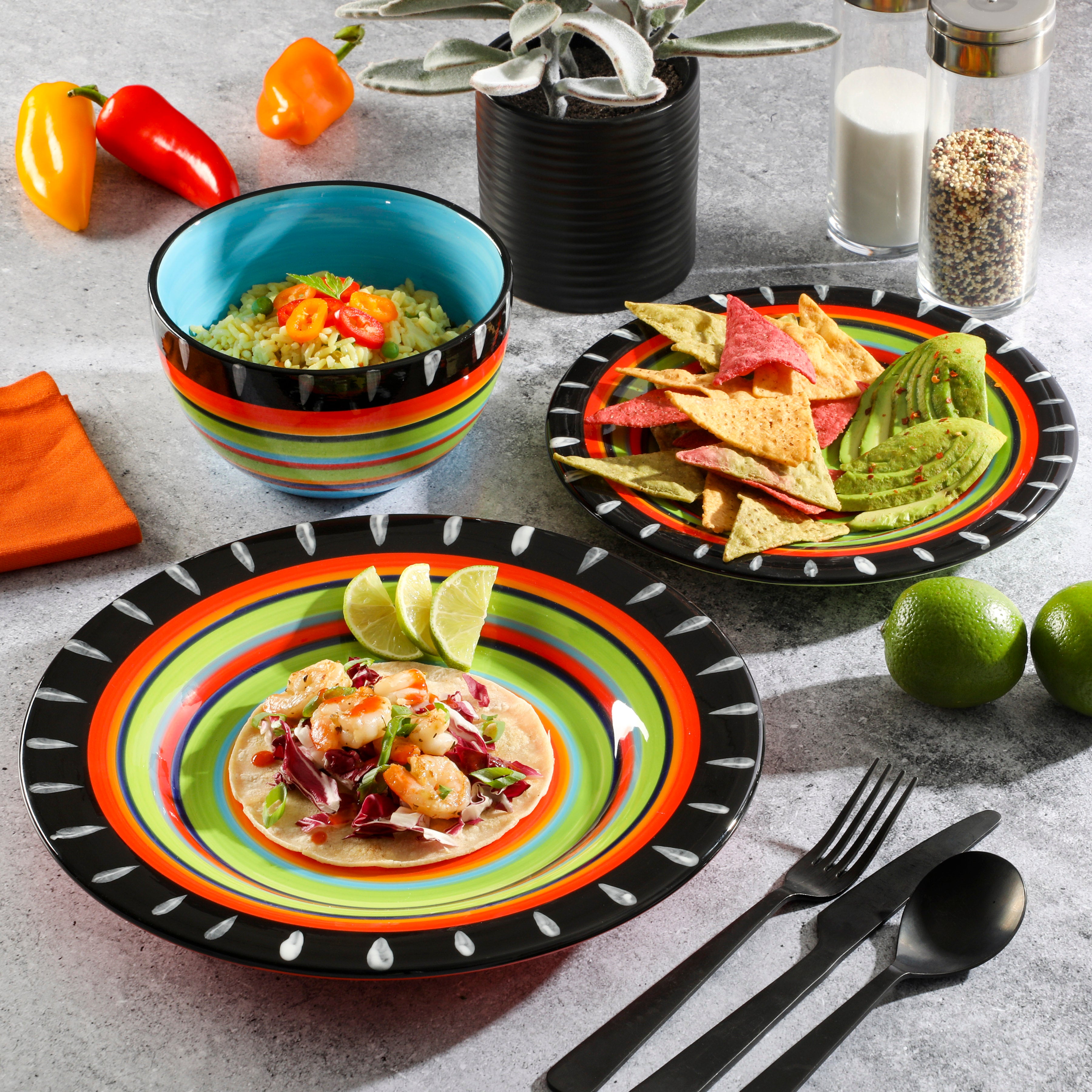 Gibson Elite Feliz Mesa 12-Piece Hand Painted Dinnerware Set