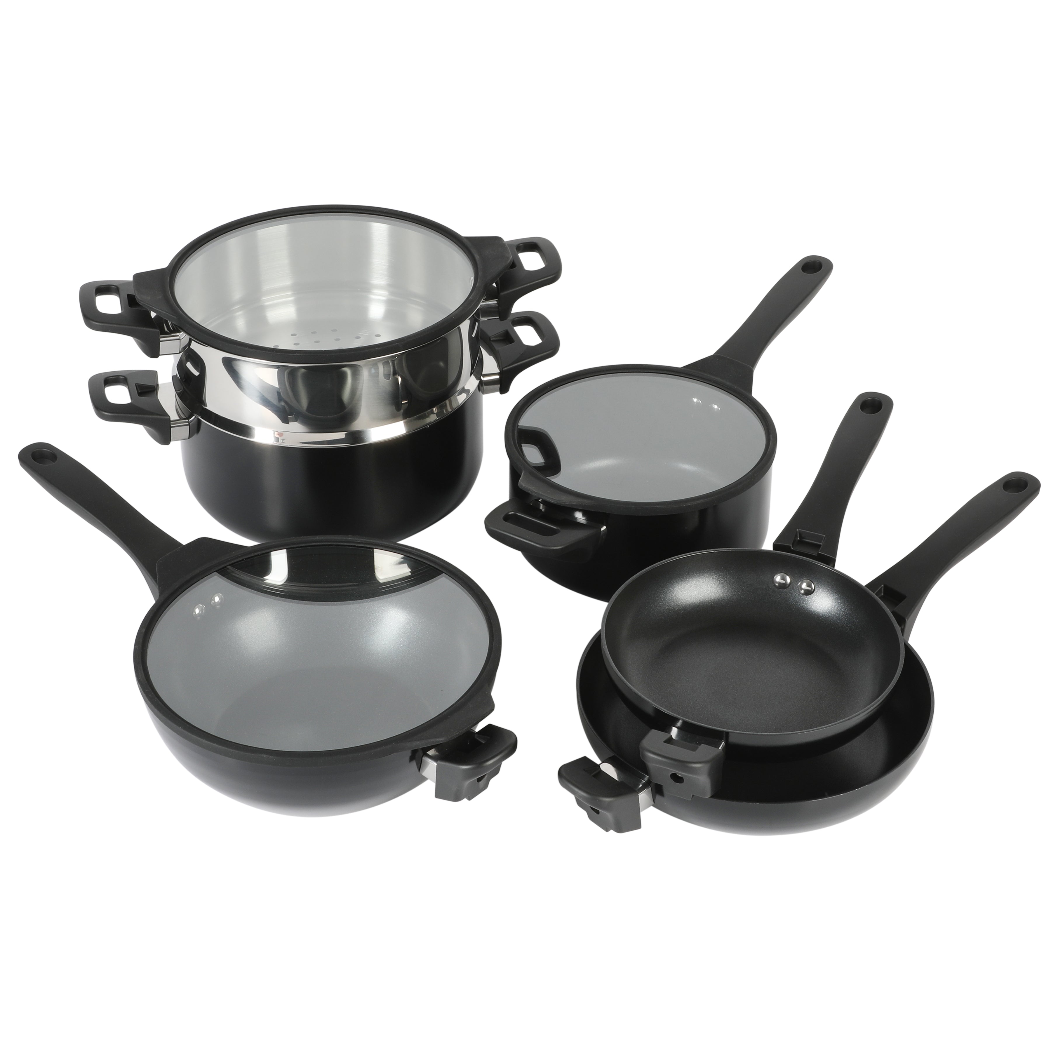 Kenmore Elite Grayson 9 Piece Nonstick Aluminum Stackable Cookware Set in Black