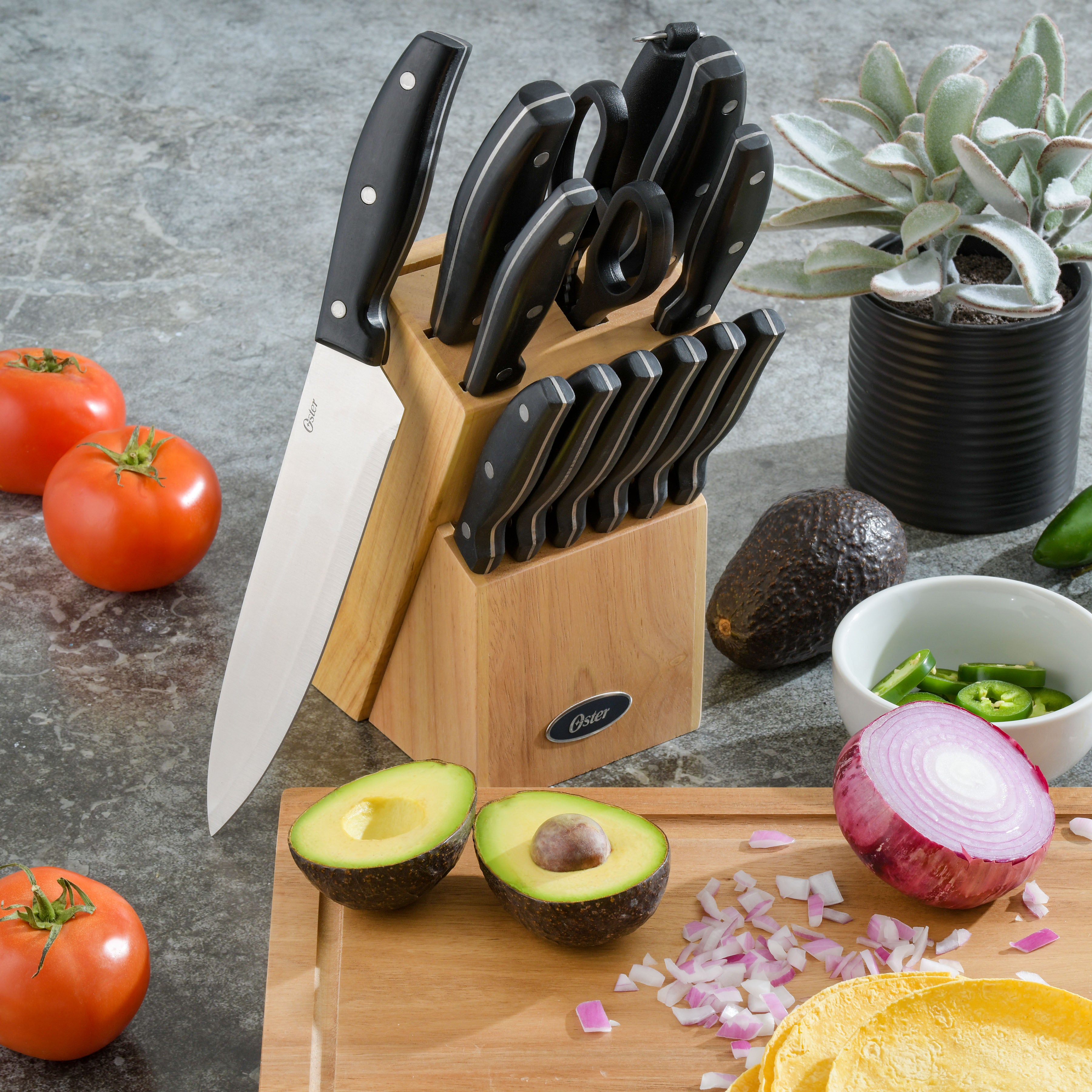 Oster Granger 14-Piece Cutlery Set w/ Wood Block