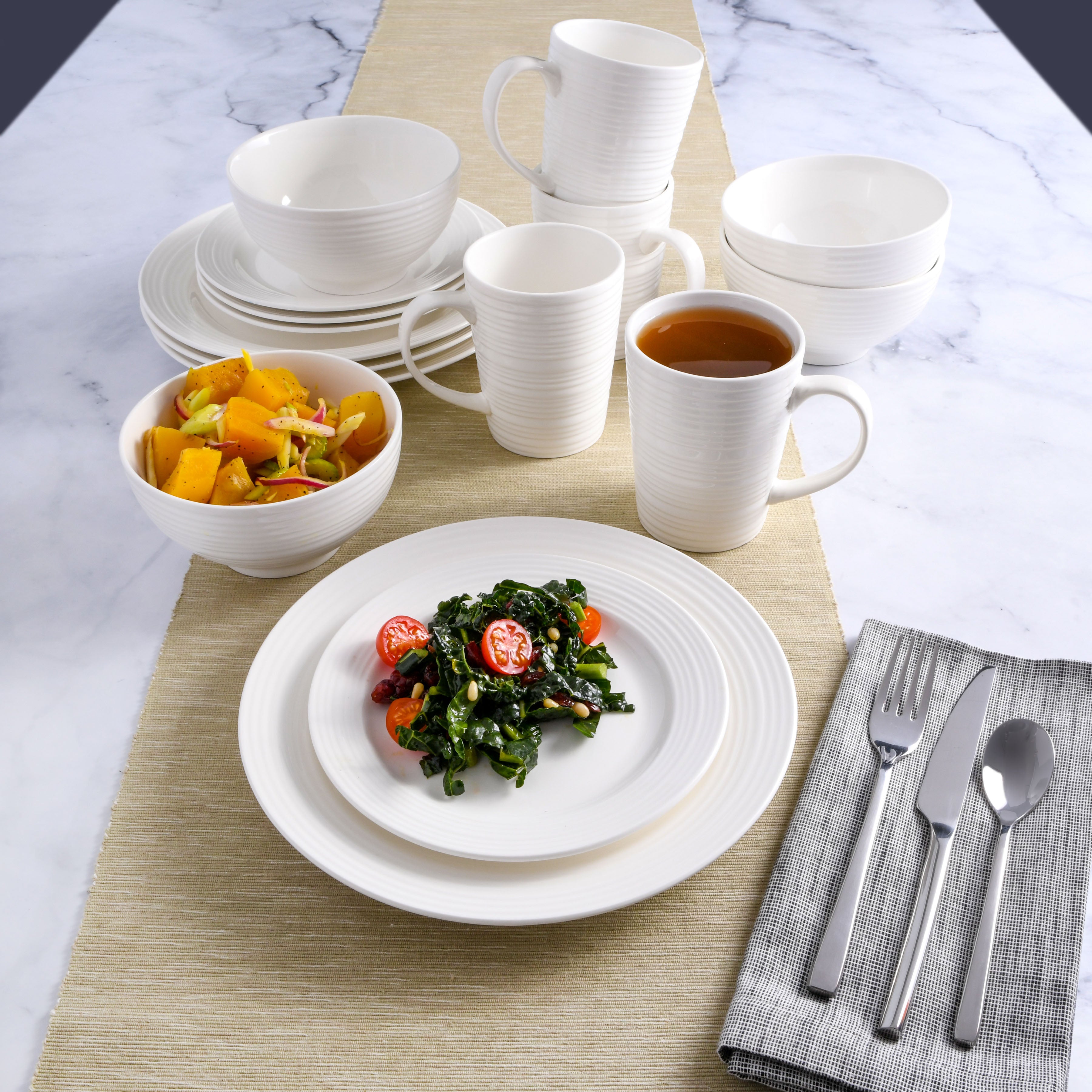 Gibson Home Amelia Court 16-Piece Fine Ceramic Dinnerware Set - White