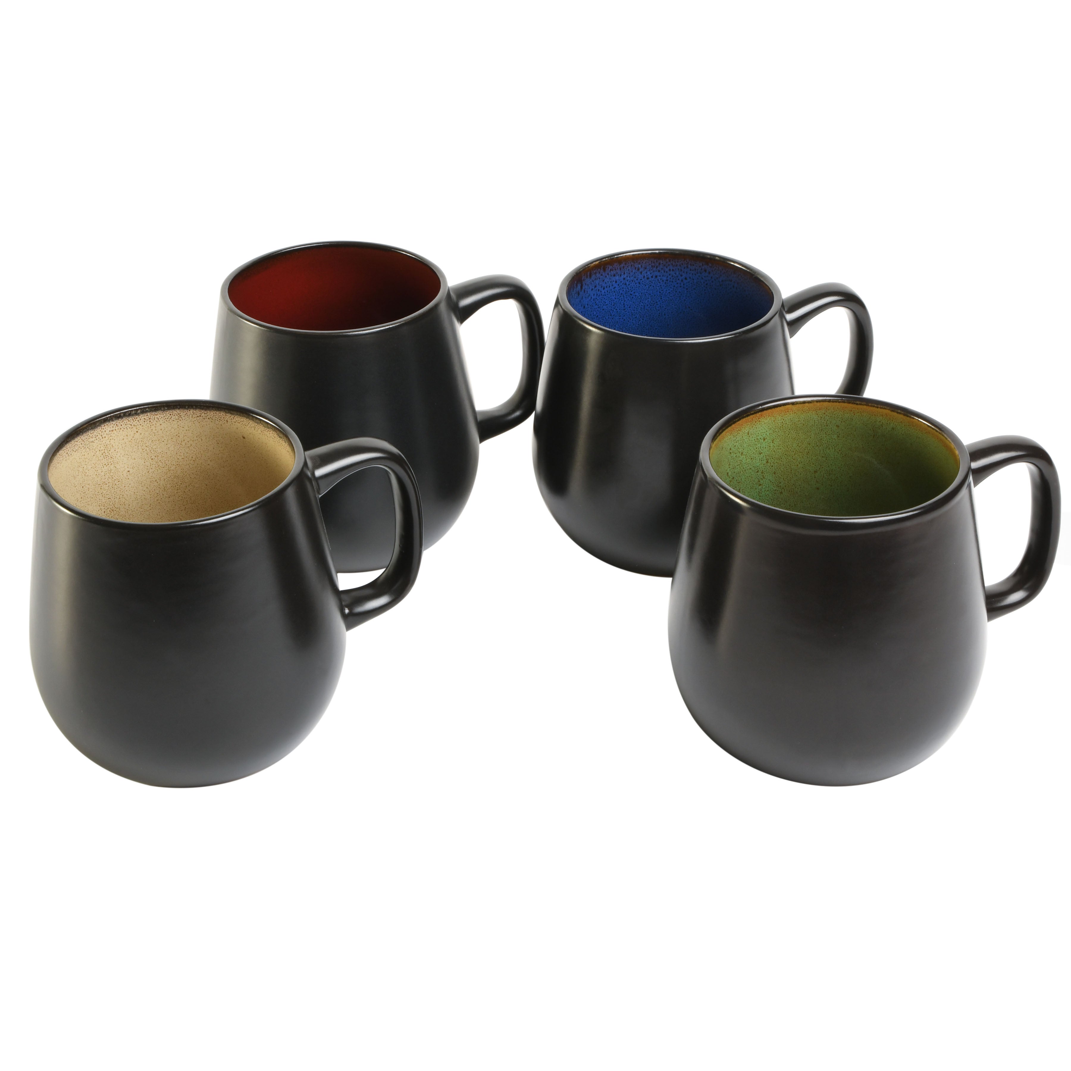 Set of 4 Coffee Mugs with Metal Stand, 15 Oz Stackable Espresso Cups  Ceramic Cof