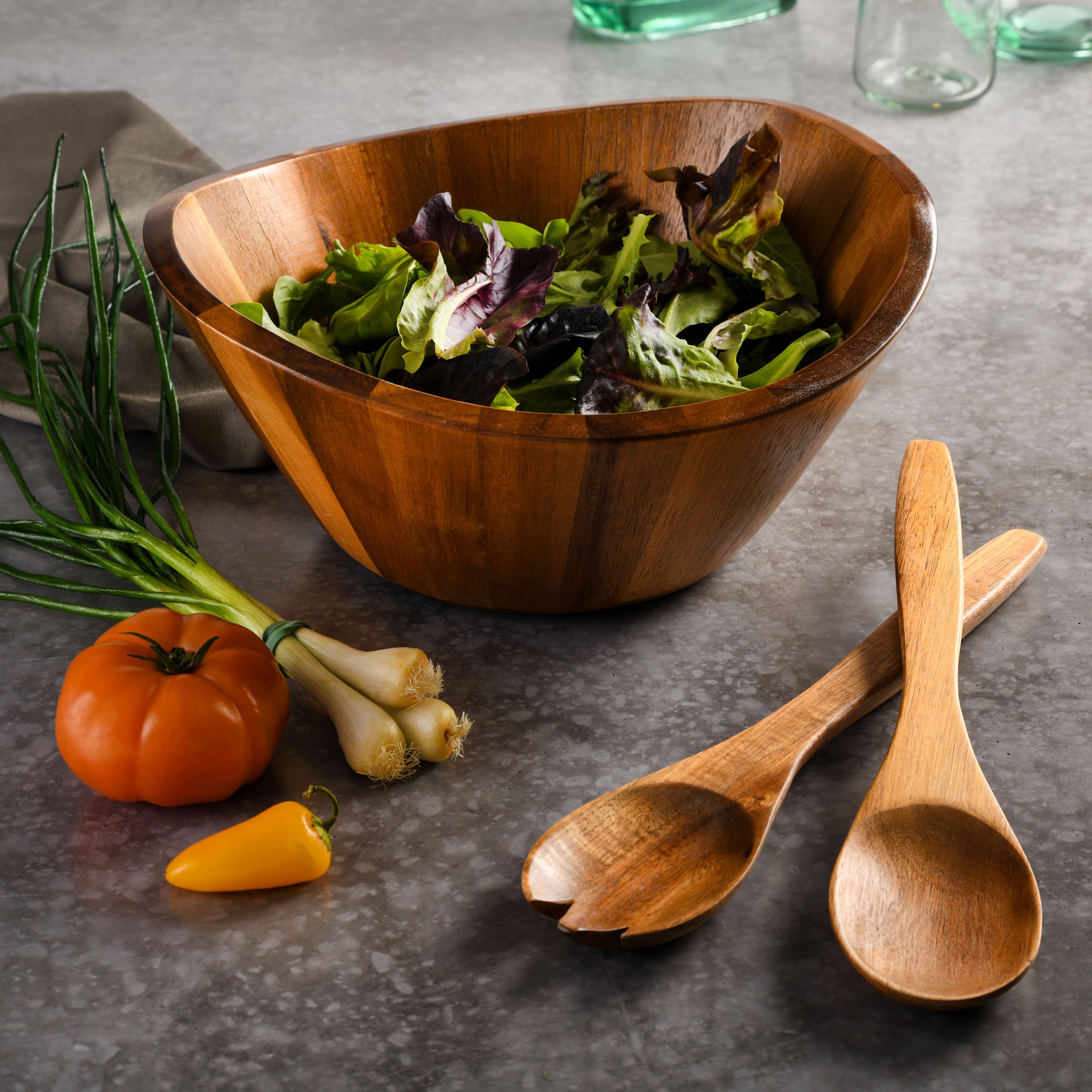 Gibson Home Sherwood Salad Bowl w/ Matching Serving Spoon & Fork