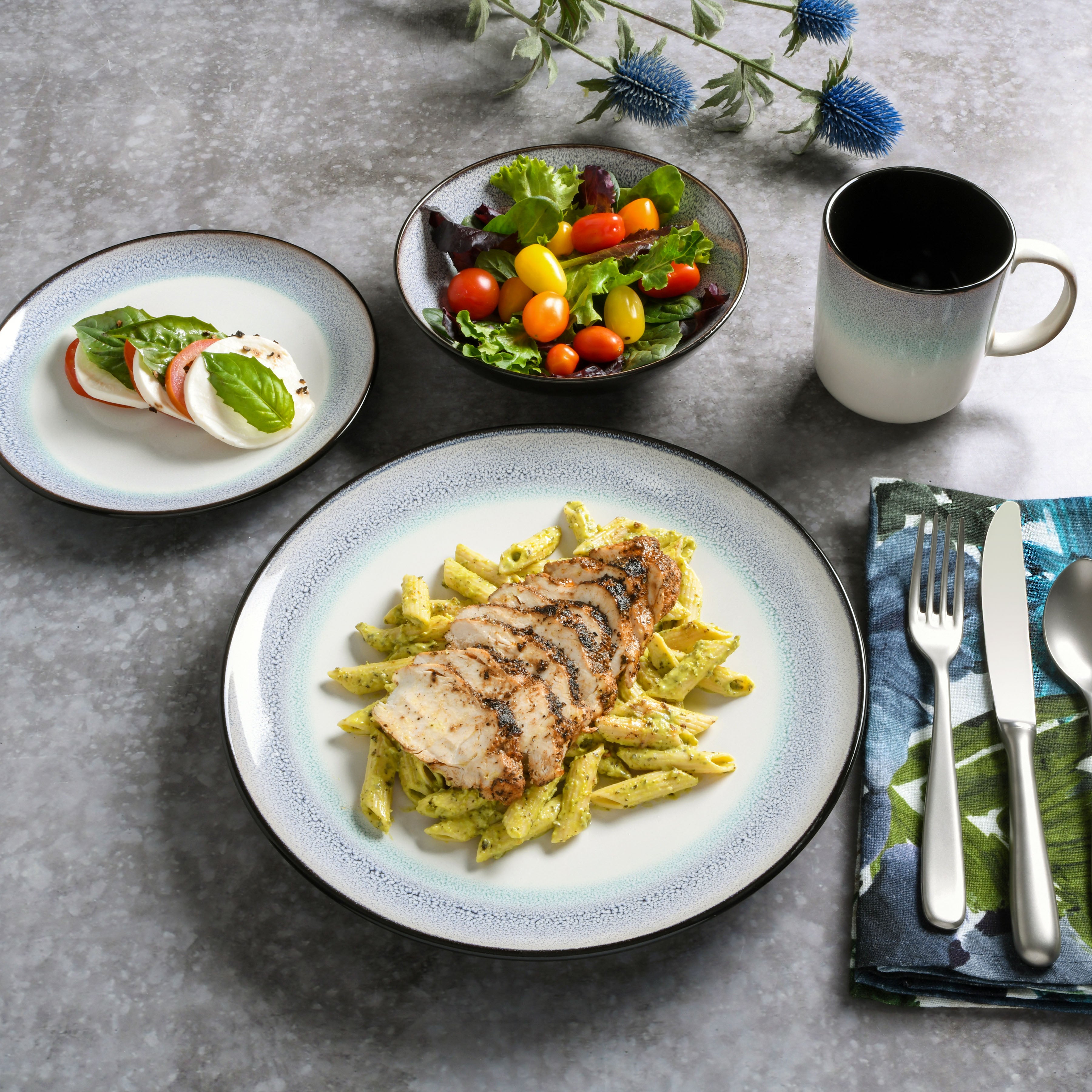 Gibson Elite Rings of Saturn 16-Piece Reactive Stoneware Dinnerware Set