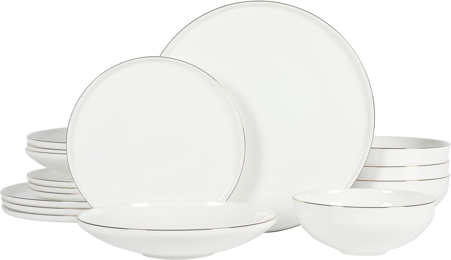 Gibson Elite Lana 16 Piece Bone China Double Plates and Bowls Dinnerware Set W/ Gold Rim