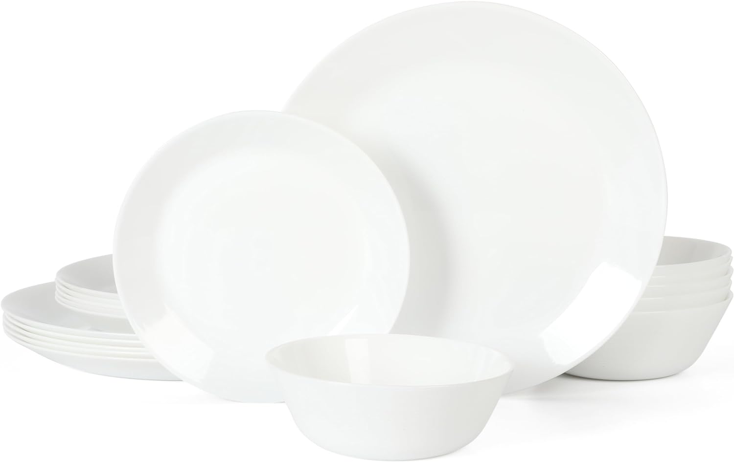 Martha Stewart Opalton 18 Piece Chip and Break Resistant Opal Glass Dinnerware Set