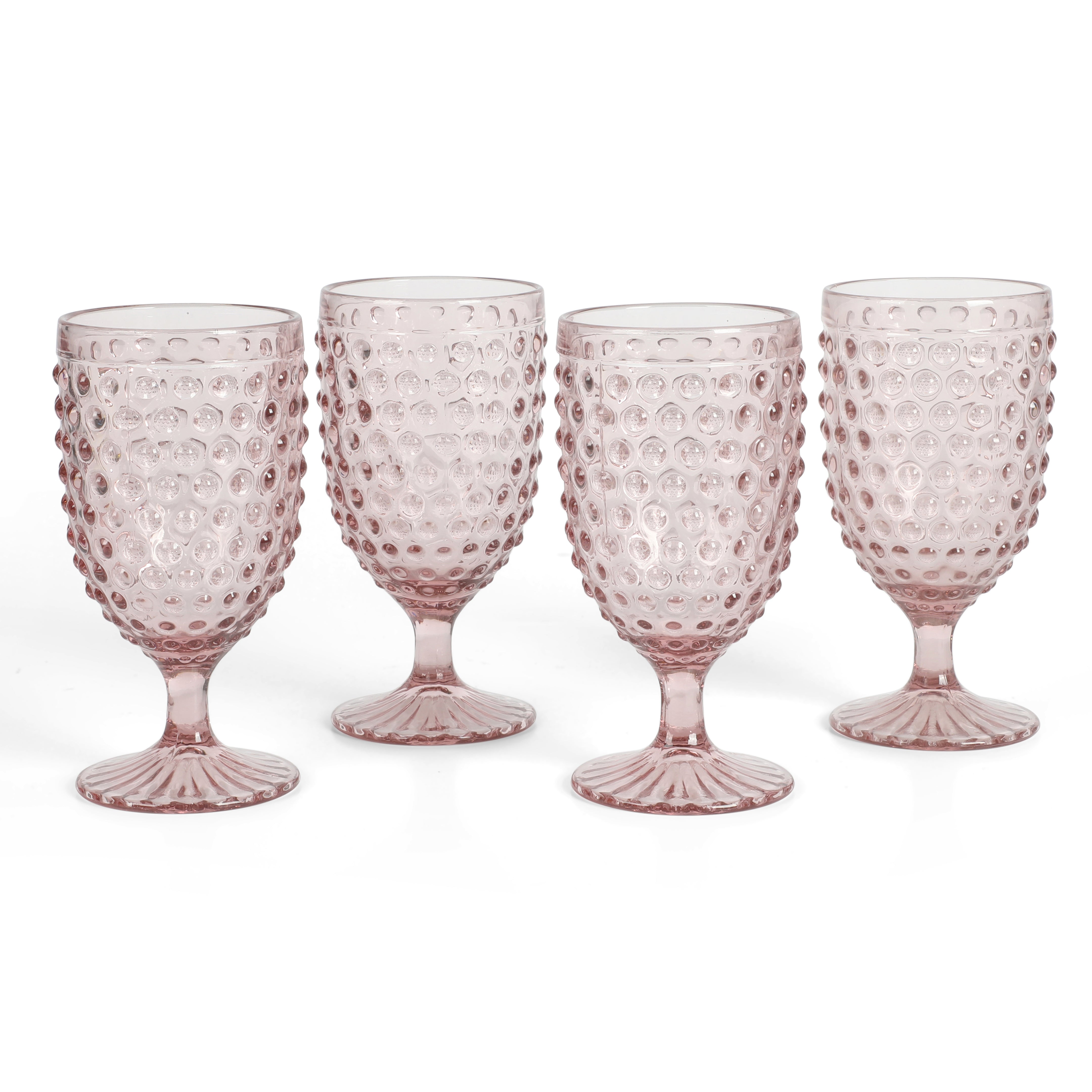 Martha Stewart Chauncey 4-Pack 14.2 oz Hobnail Handmade Glass Goblet