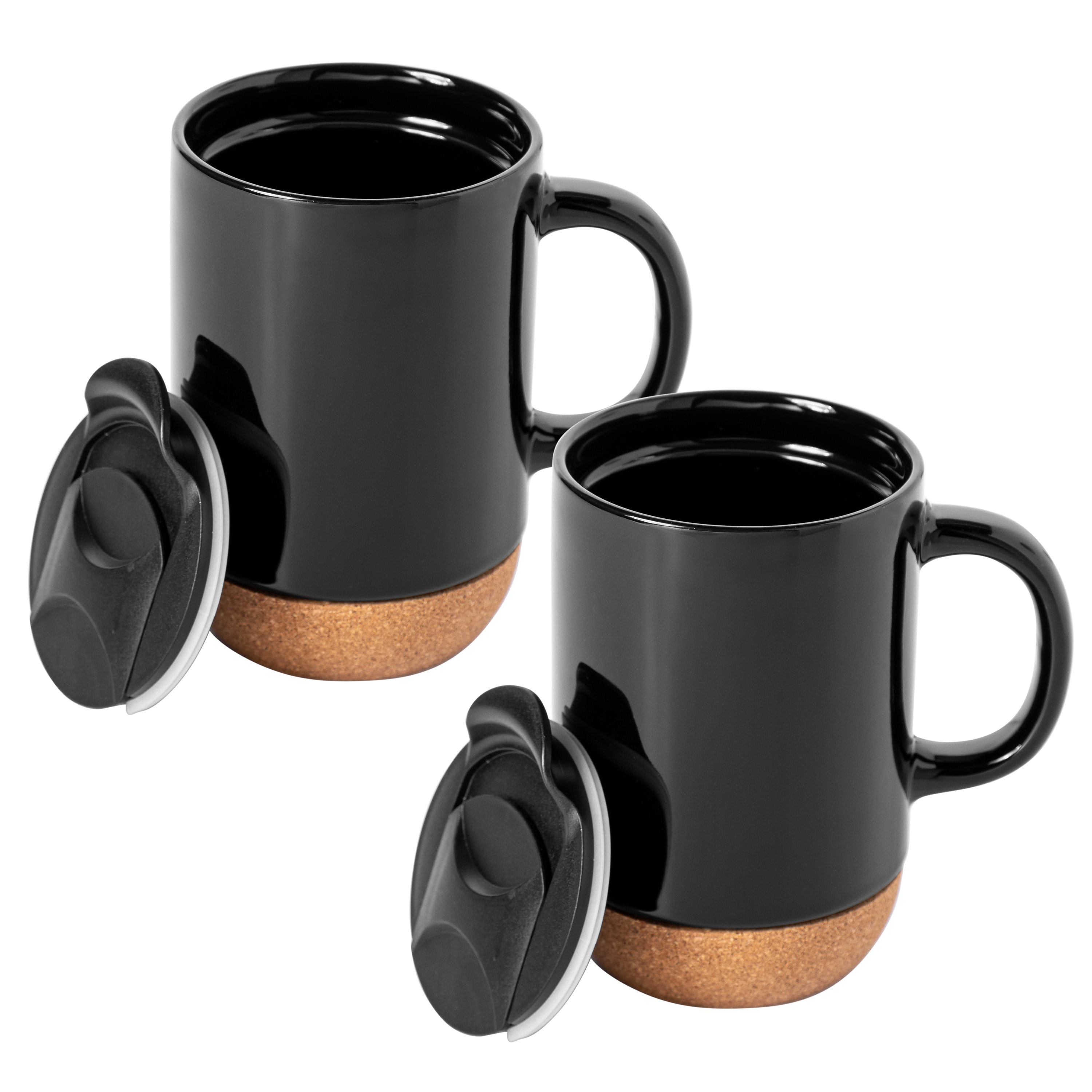 Gibson Home Modani 2-Pack Large 16.5oz Ceramic Mug Set w/ Removable Cork Bottom and Lid