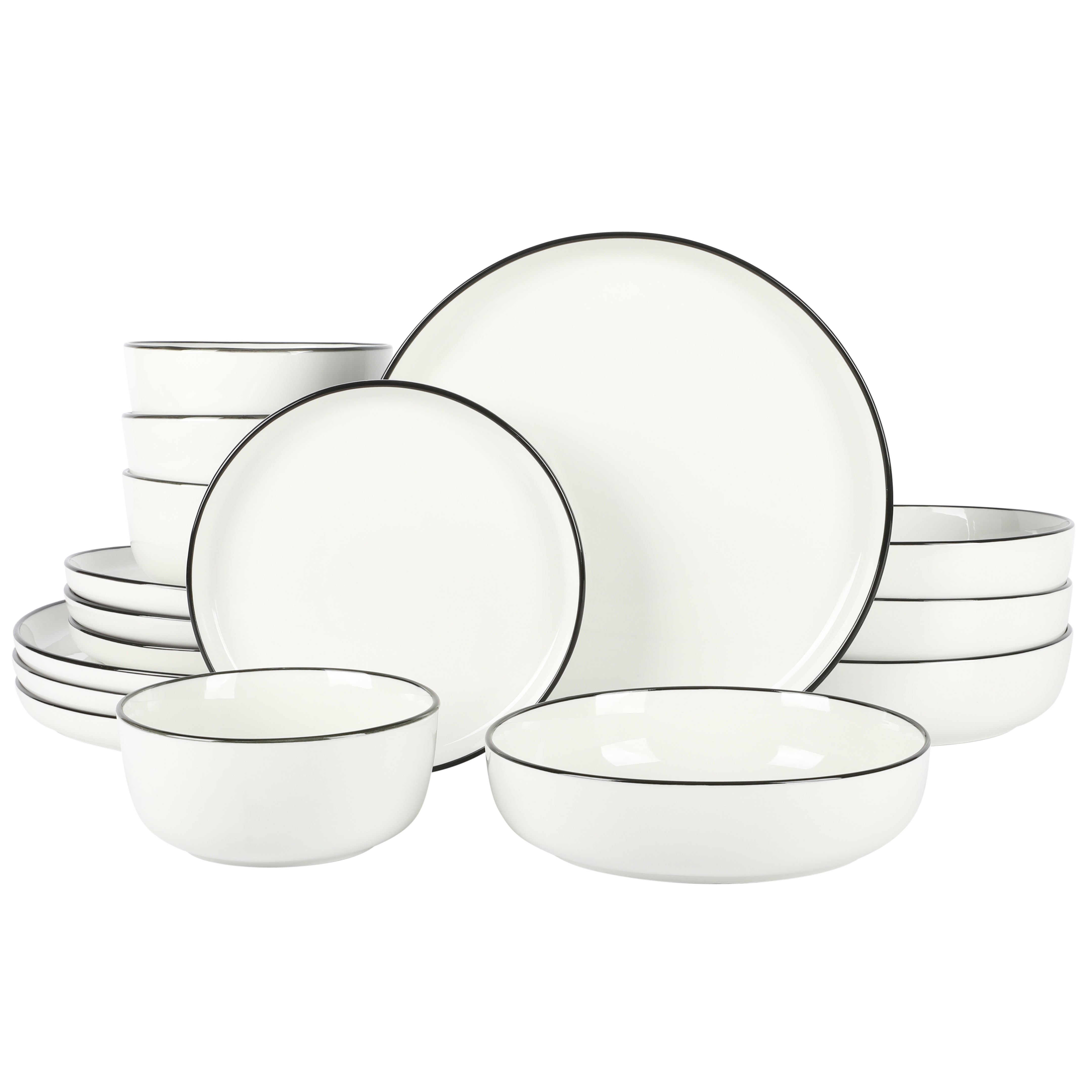 White Porcelain Dinnerware Set For 4 Modern Dishes Plates Bowls Black 12  Piece,  in 2023
