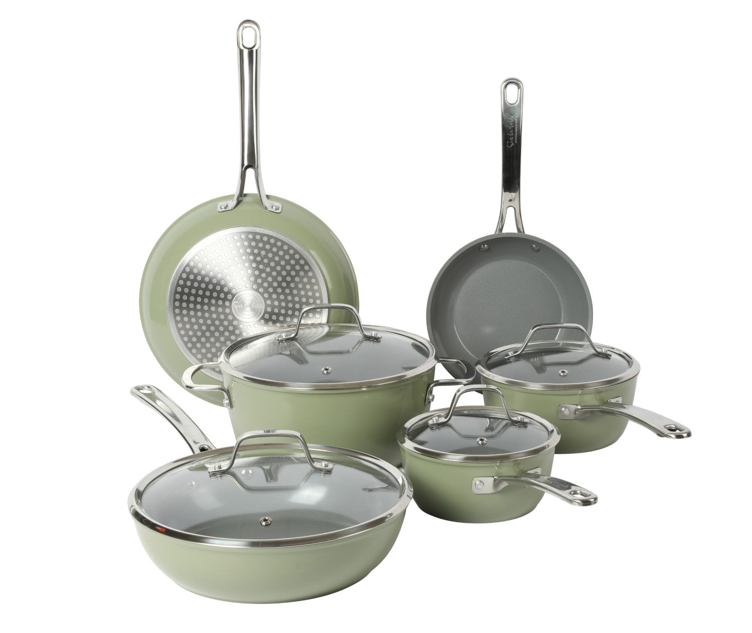 Sur La Table Kitchen Essentials 10-Piece PFA Free Titanium Ceramic Nonstick Interior Forged Aluminum Cookware Pots and Pans Set - Induction Compatible