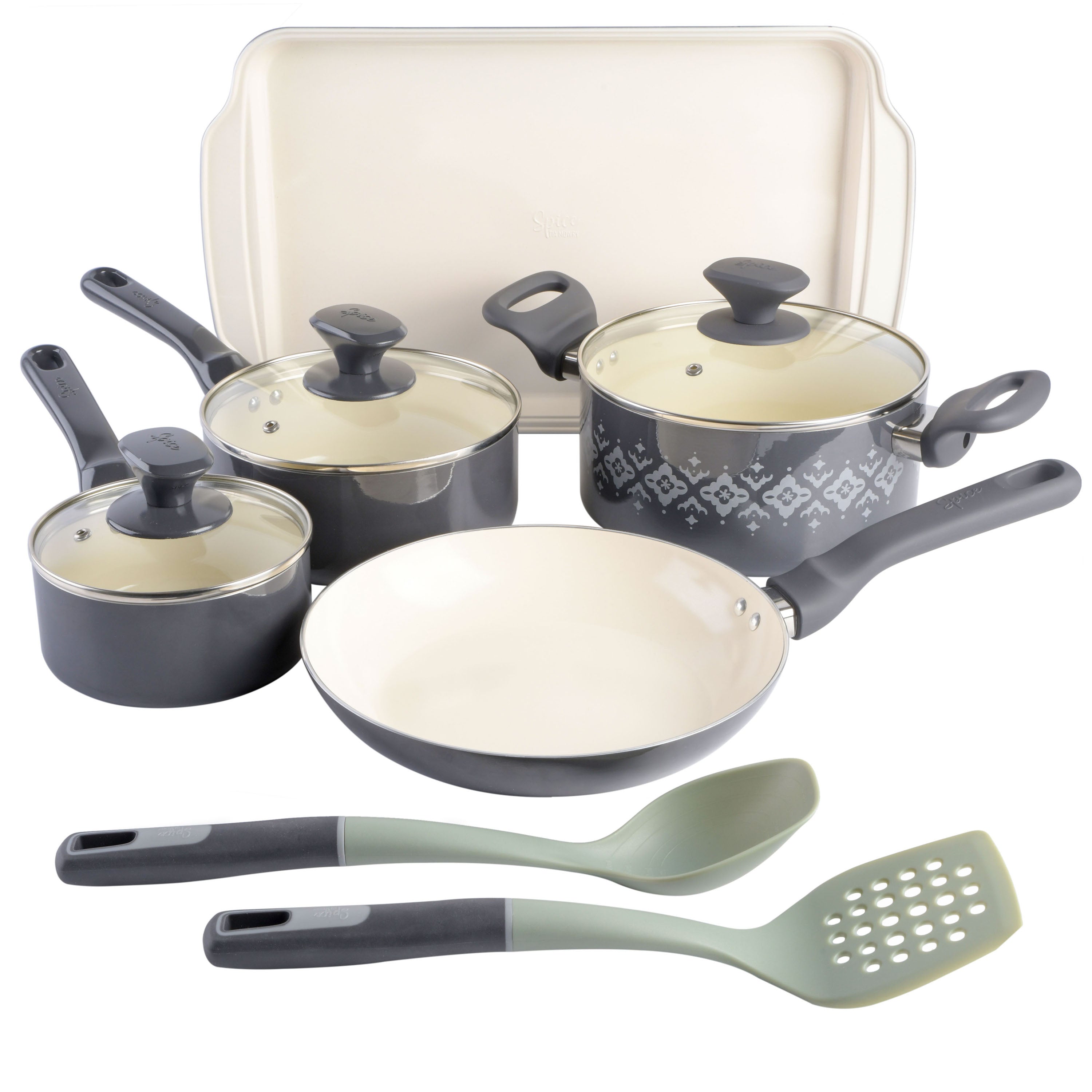 Spice by Tia Mowry 10-Piece Aluminum Cookware Set w/ Healthy Non-Stick Ceramic Interior
