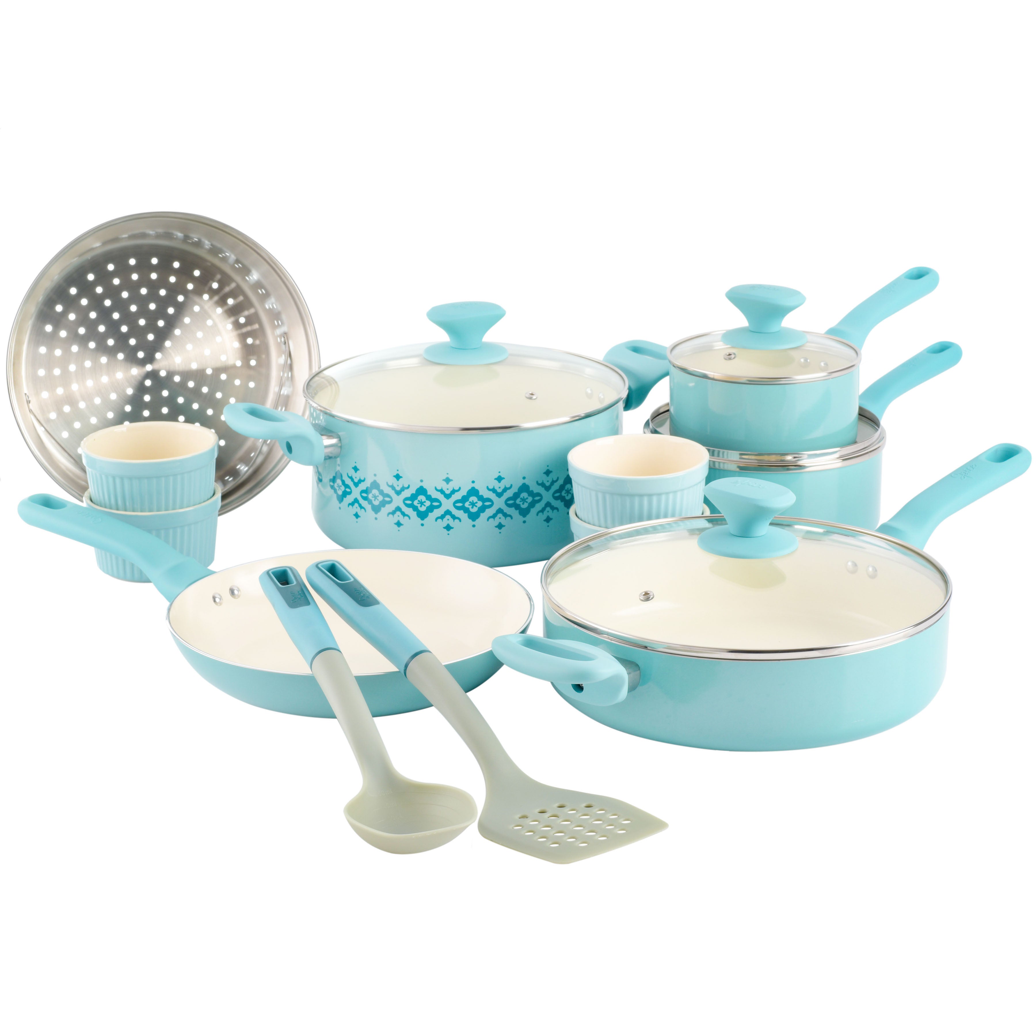 GreenLife 18-Piece Soft Grip Toxin-Free Healthy Ceramic Non-Stick Cookware Set, Turquoise