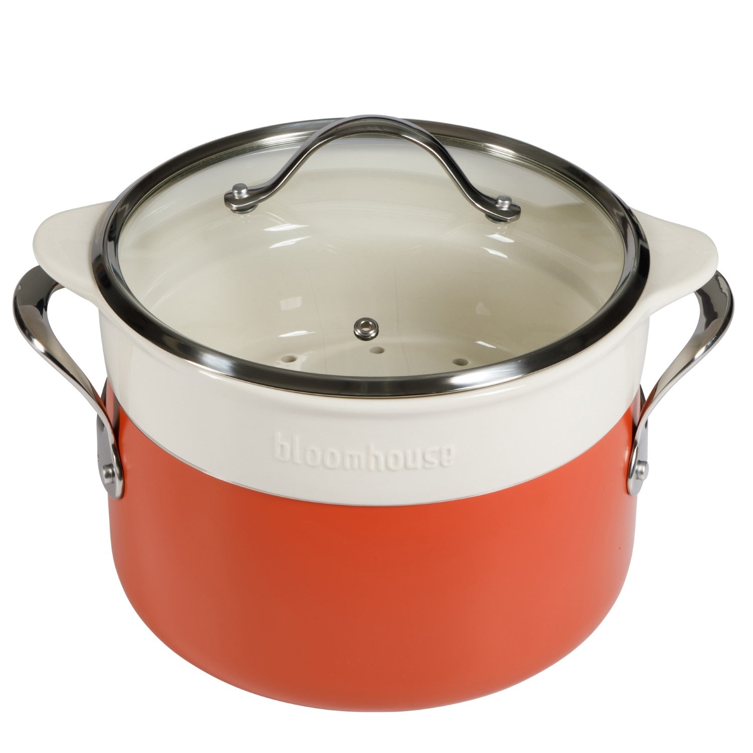 Bloomhouse 6-Quart Aluminum Enamel Dutch Oven w/ Non-Stick Non-Toxic Ceramic Interior and Ceramic Steamer Insert