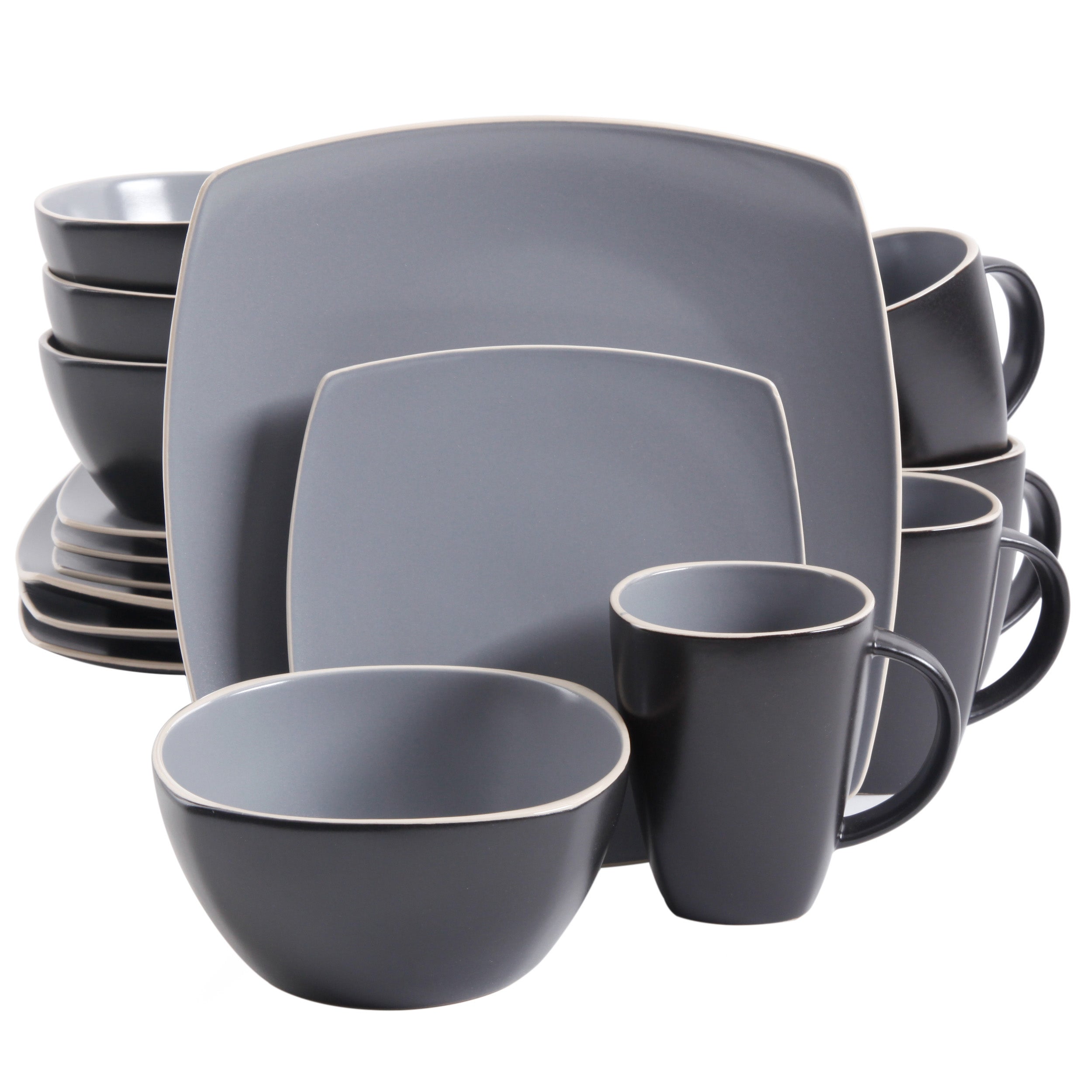 Gibson Soho Lounge Square 16-Piece Matte Stoneware Dinnerware Set