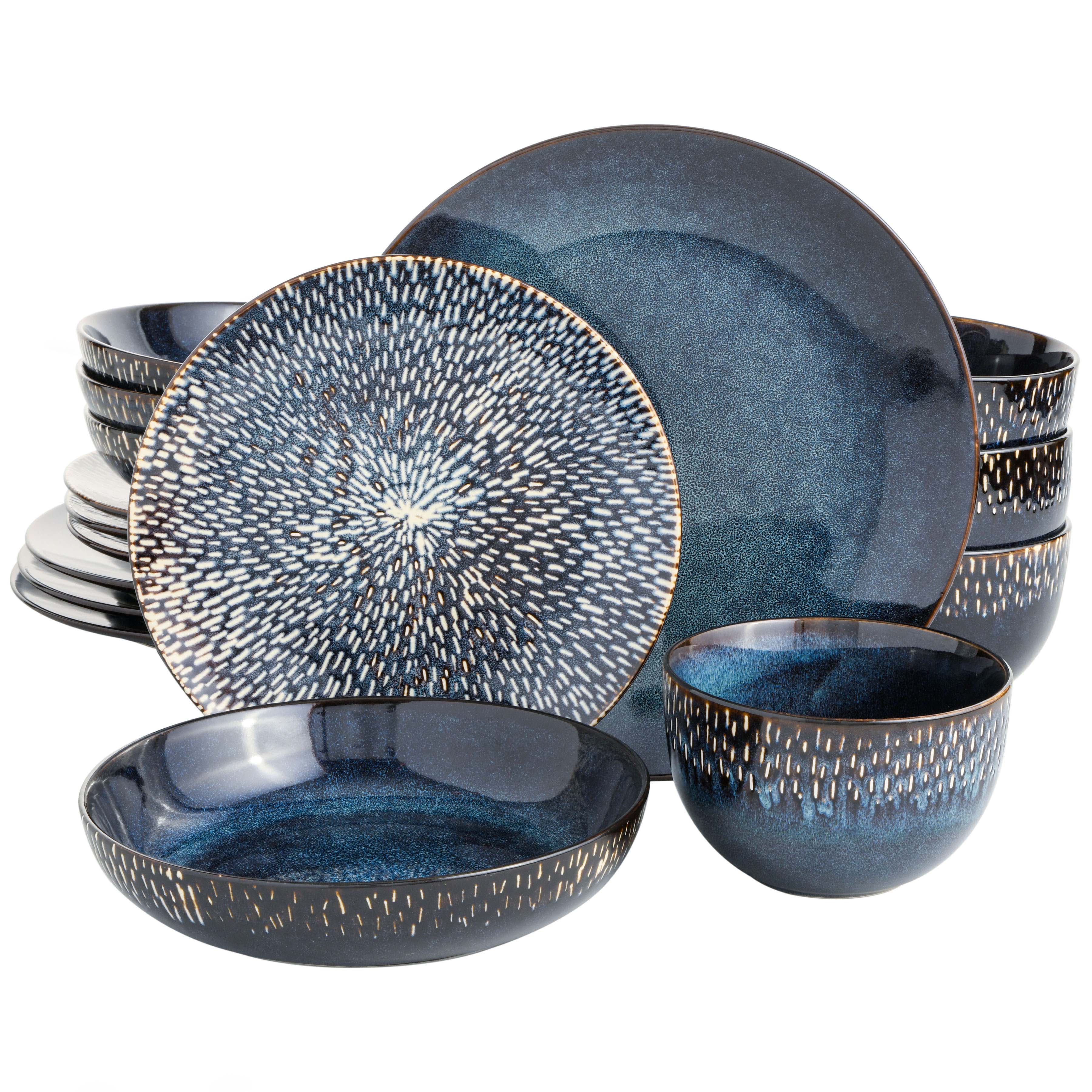 Gibson Elite Matisse 16-Piece Reactive Stoneware Double Bowl Dinnerware Set