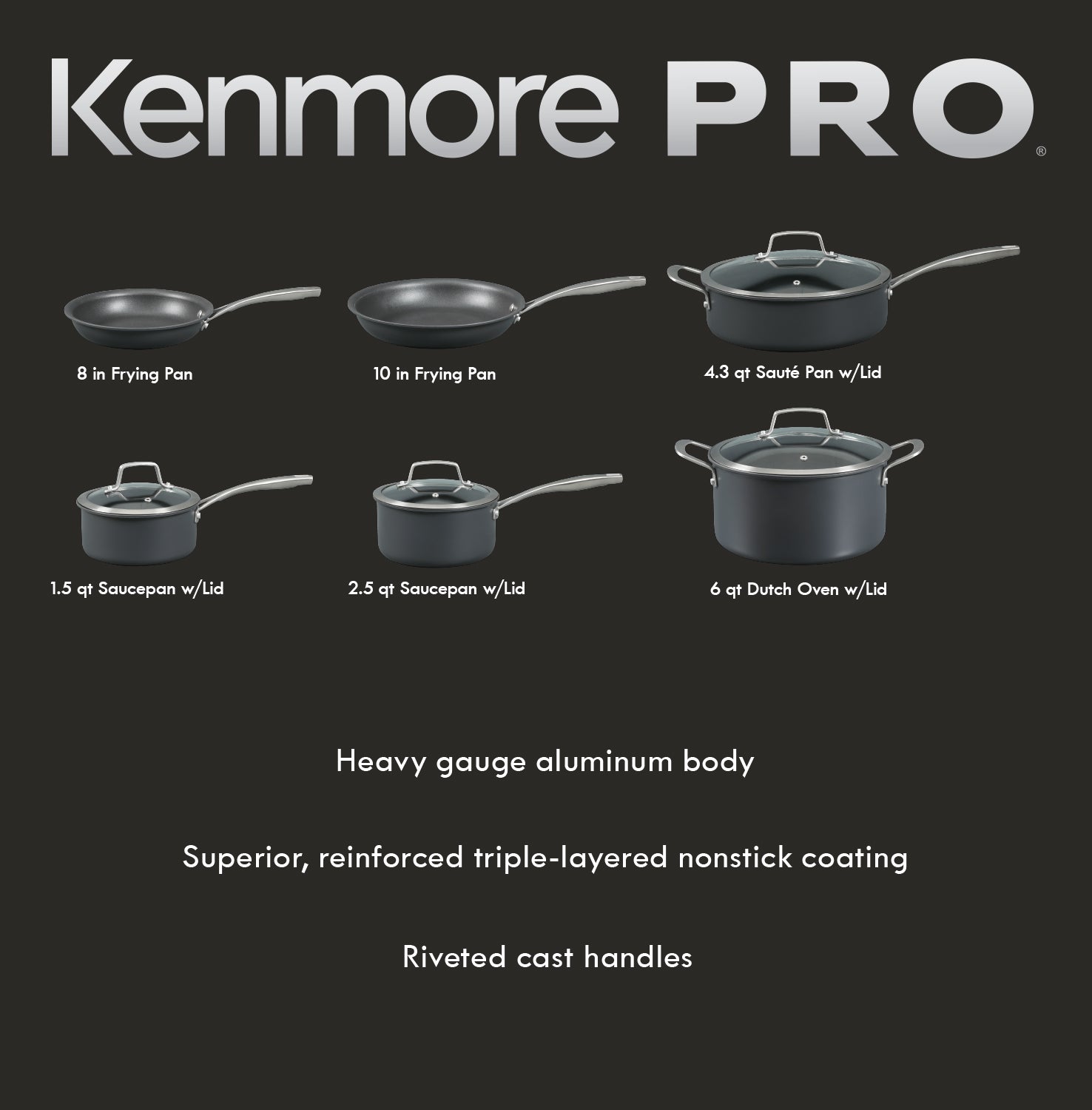 Kenmore Arbor Heights 10-Piece Hard Anodized Cookware Pots and Pans Set