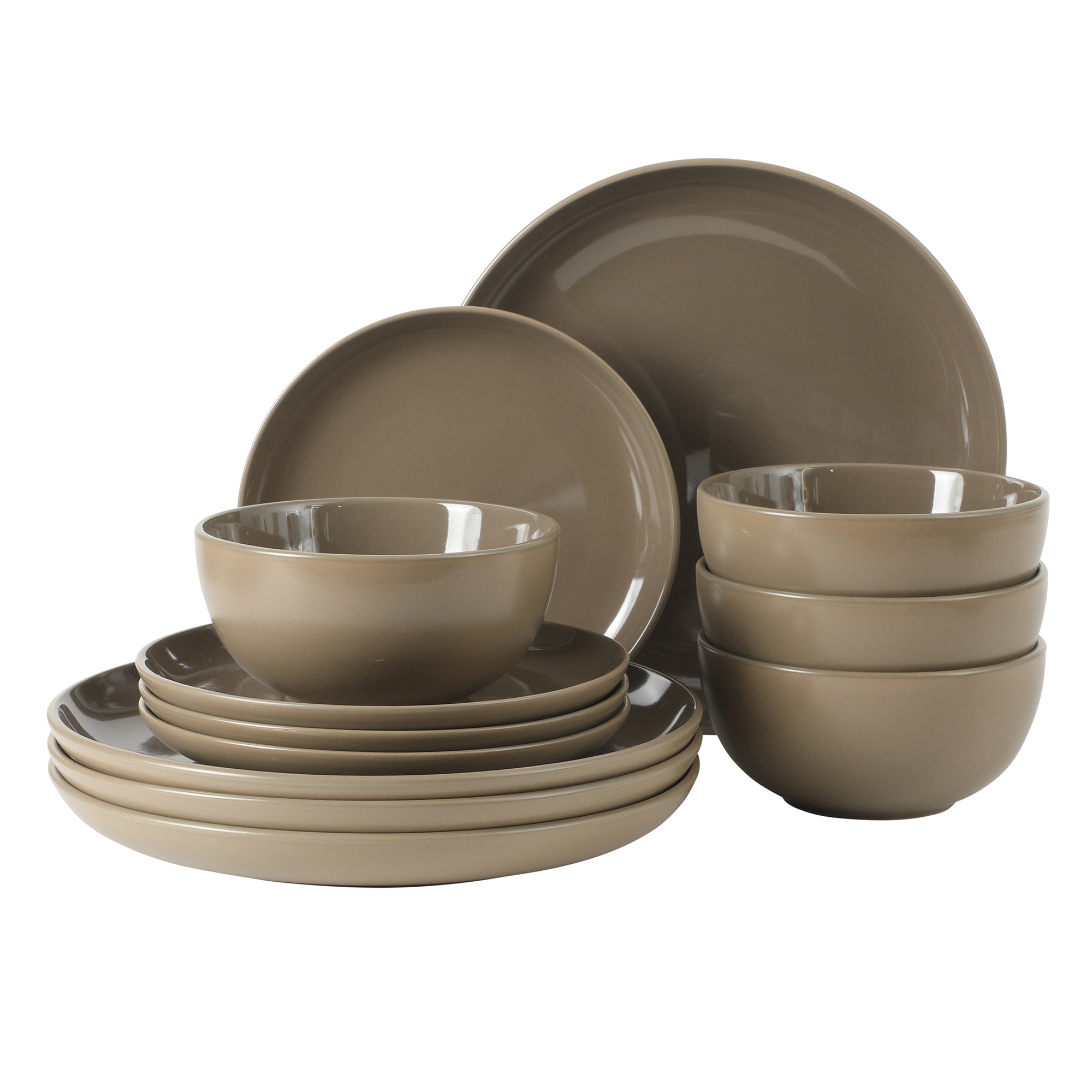 Gibson Home Rockaway 12 Piece Plates and Bowls Matte Outside/Shiny Inside Glaze Service for 4 Dinnerware Set - Brown - Dishwasher and Microwave Safe