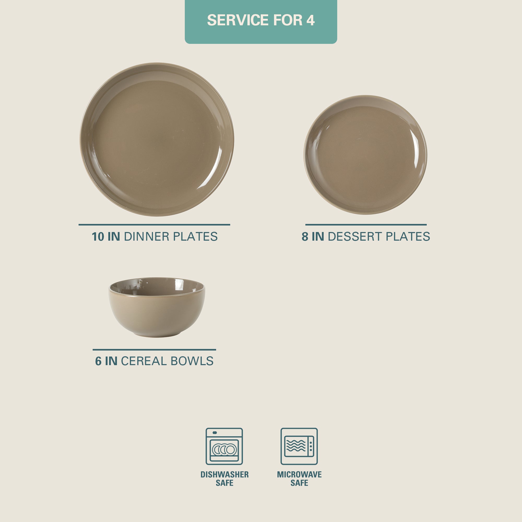 Gibson Home Rockaway 12 Piece Plates and Bowls Matte Outside/Shiny Inside Glaze Service for 4 Dinnerware Set - Brown - Dishwasher and Microwave Safe