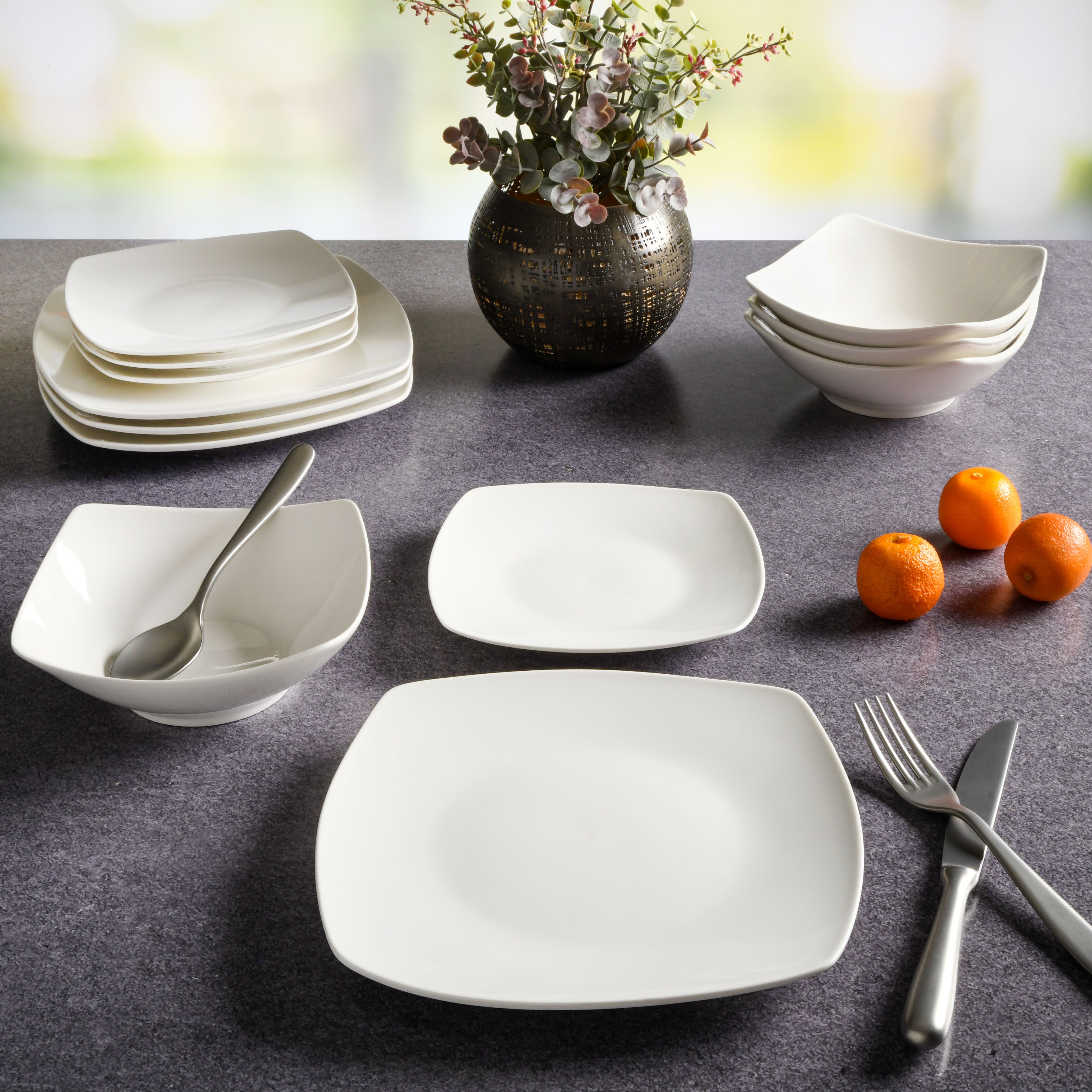 Gibson Home Everyday Square 12Piece Fine Ceramic Dinnerware Set