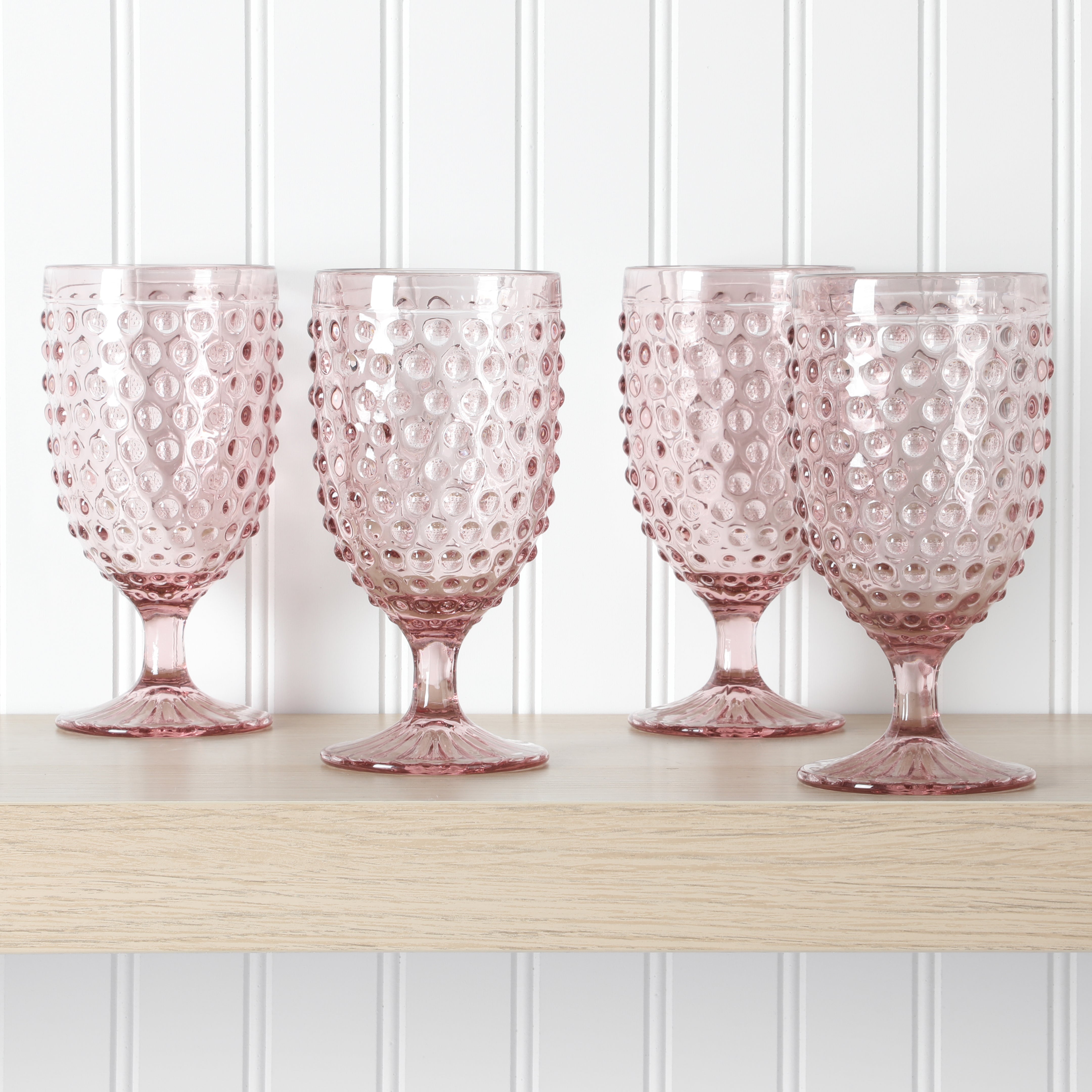 Martha Stewart Chauncey 4-Pack 14.2 oz Hobnail Handmade Glass Goblet