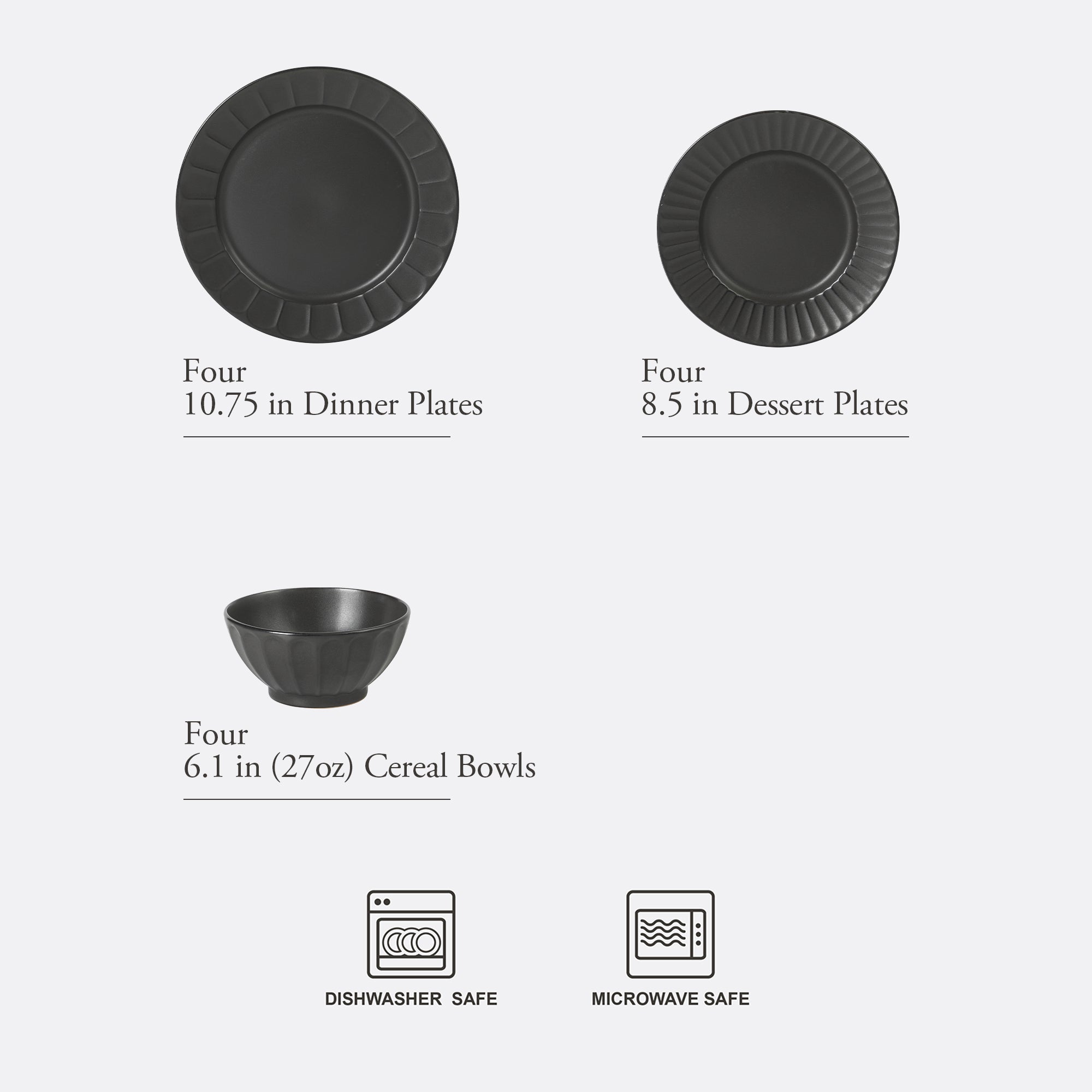 Gibson Elite Winchester Way 12-Piece Embossed Stoneware Dinnerware Set – Reactive Matte Glaze, Durable Lightweight-Tech Plates & Bowls, Everyday Dish Set, Microwave & Dishwasher Safe – Off-White