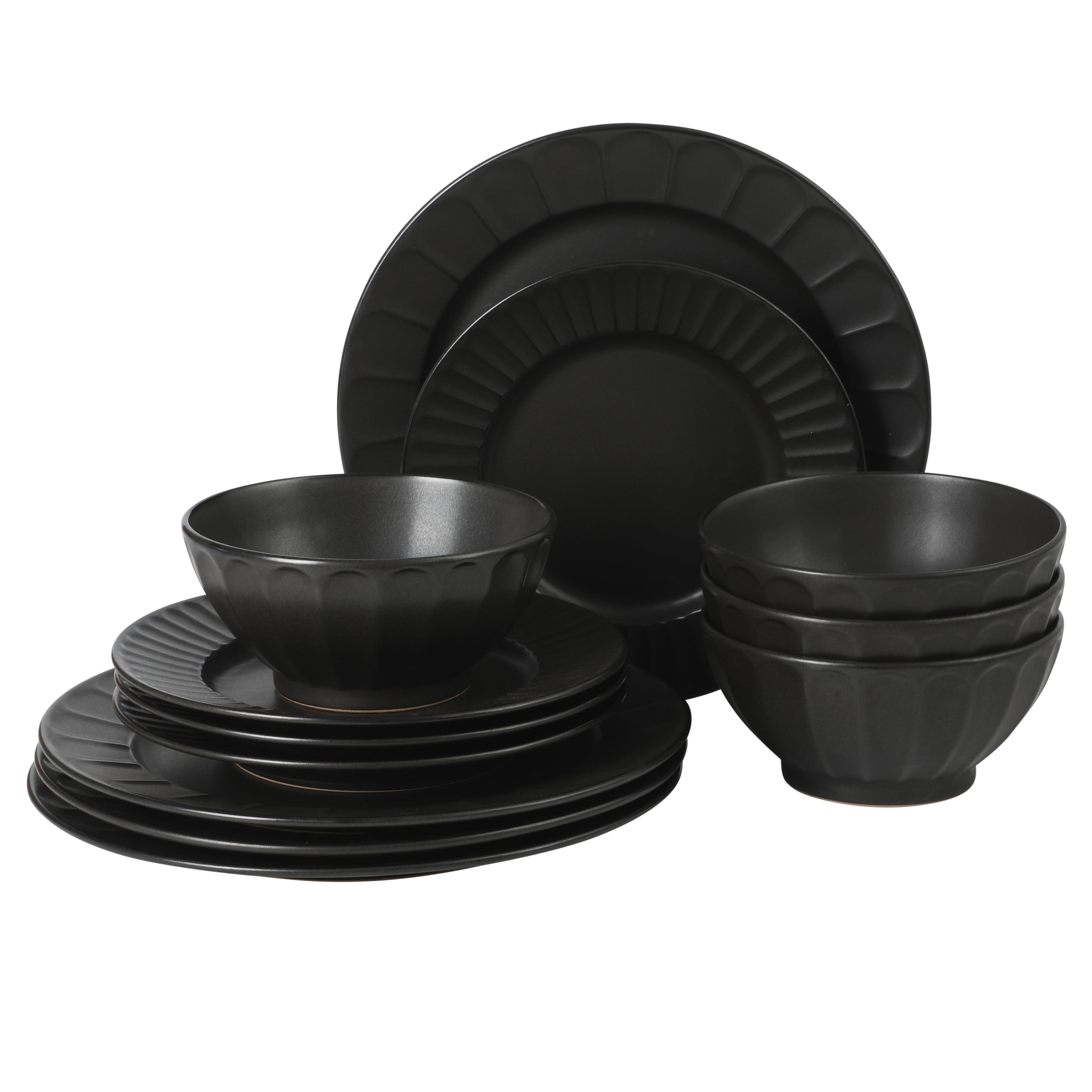 Gibson Elite Winchester Way 12-Piece Embossed Stoneware Dinnerware Set – Reactive Matte Glaze, Durable Lightweight-Tech Plates & Bowls, Everyday Dish Set, Microwave & Dishwasher Safe – Off-White
