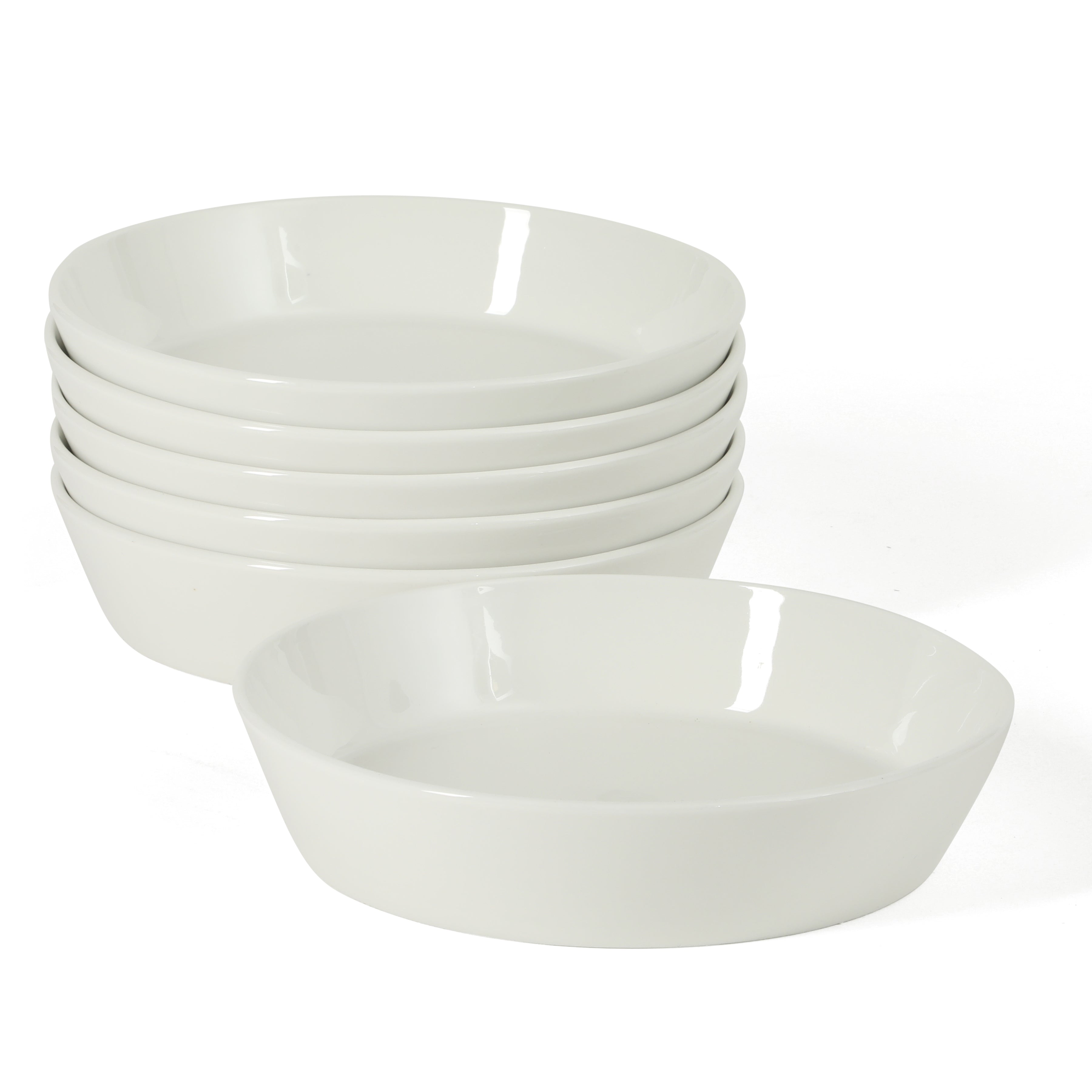 Martha Stewart Selma 6-Piece 41oz 8 Inch Large Pasta Bowls Porcelain Ceramic Chip and Scratch Resistant Shallow Salad  Bowl, Serving Bowls, Soup Bowls Set, Dishwasher & Microwave Safe White