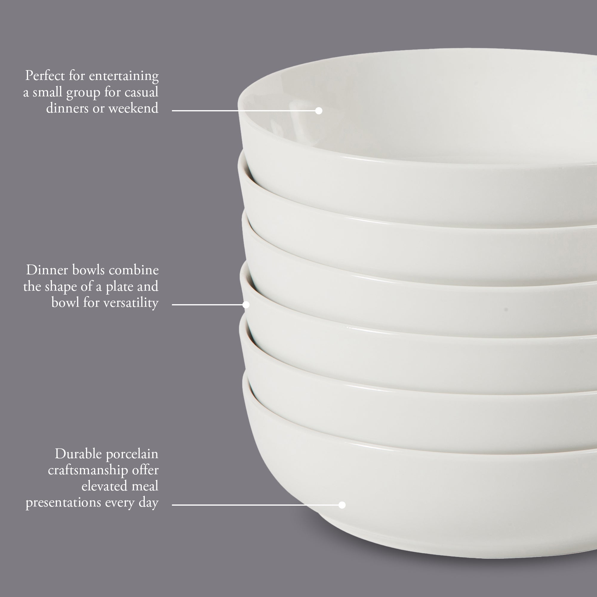 Gibson Home Zen Buffet 6-Piece 41oz Large Pasta Bowls Porcelain Ceramic Chip and Scratch Resistant Shallow Salad  Bowl, Serving Bowls, Soup Bowls Set, Dishwasher & Microwave Safe White