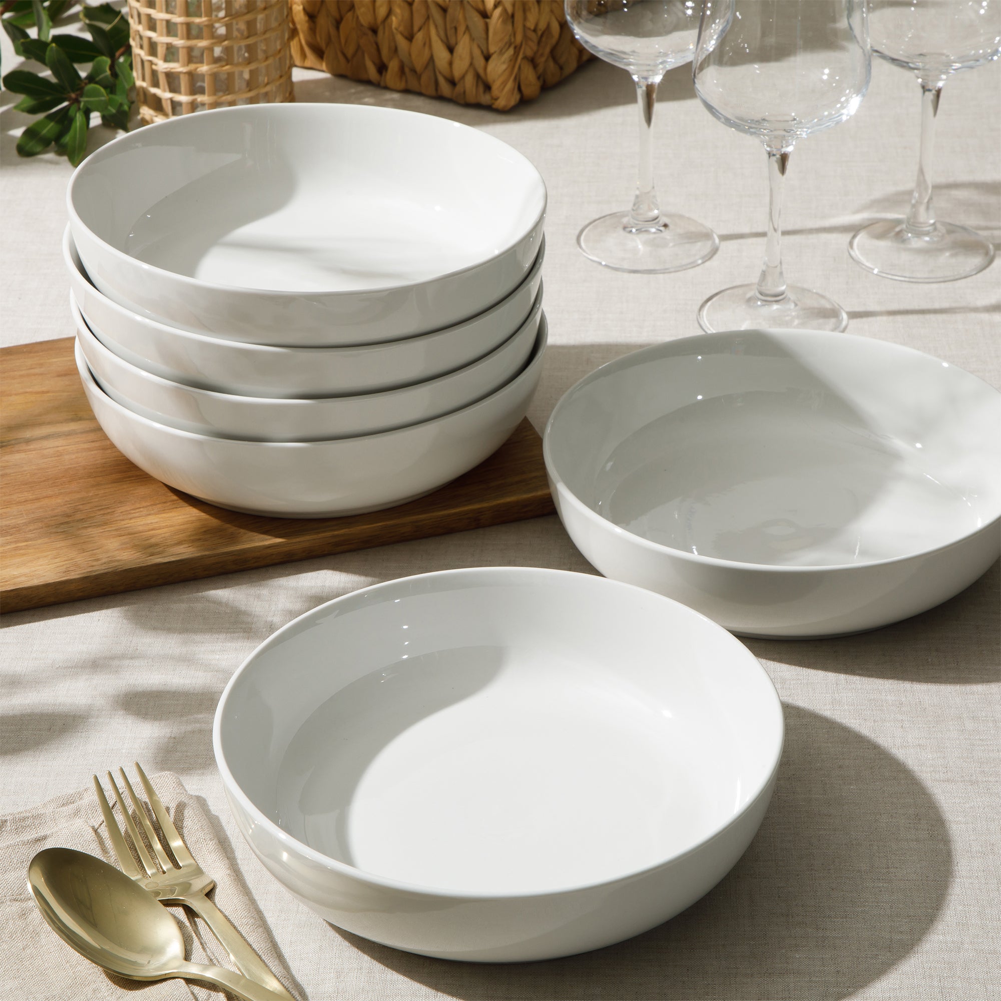 Gibson Home Zen Buffet 6-Piece 41oz Large Pasta Bowls Porcelain Ceramic Chip and Scratch Resistant Shallow Salad  Bowl, Serving Bowls, Soup Bowls Set, Dishwasher & Microwave Safe White