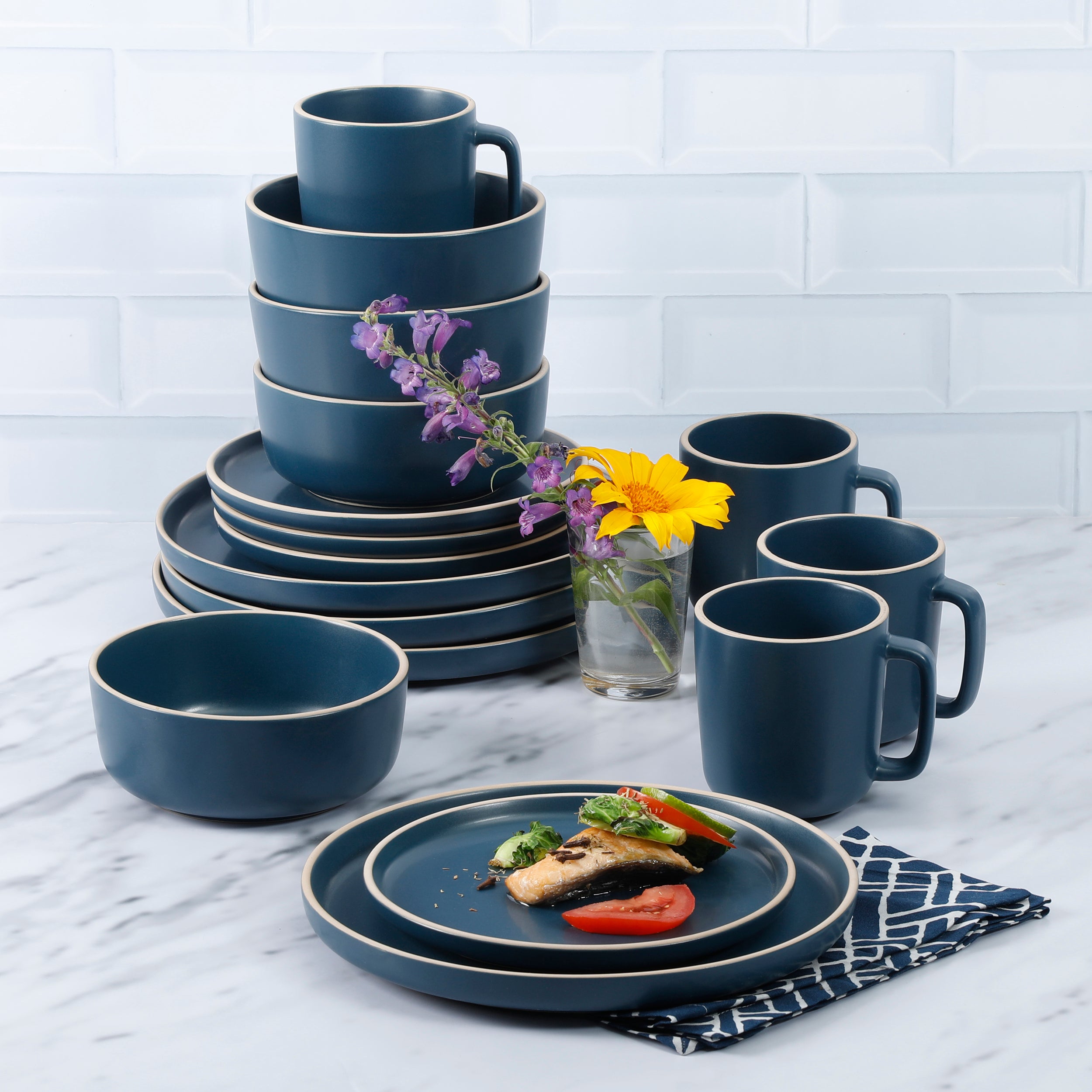 Blue on sale stoneware dinnerware