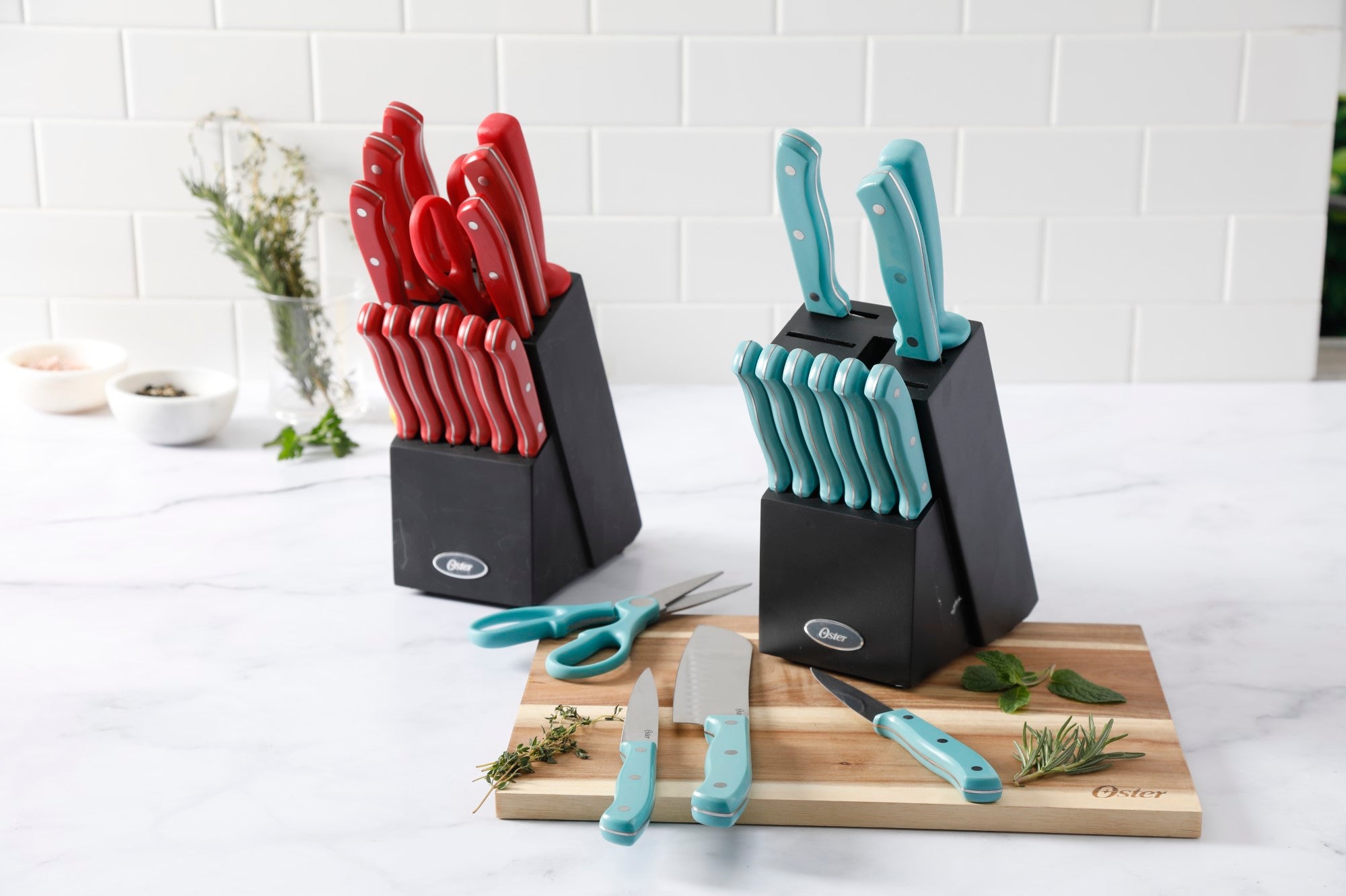 Oster Lindbergh Stainless-Steel 14-Piece Cutlery Set, Teal