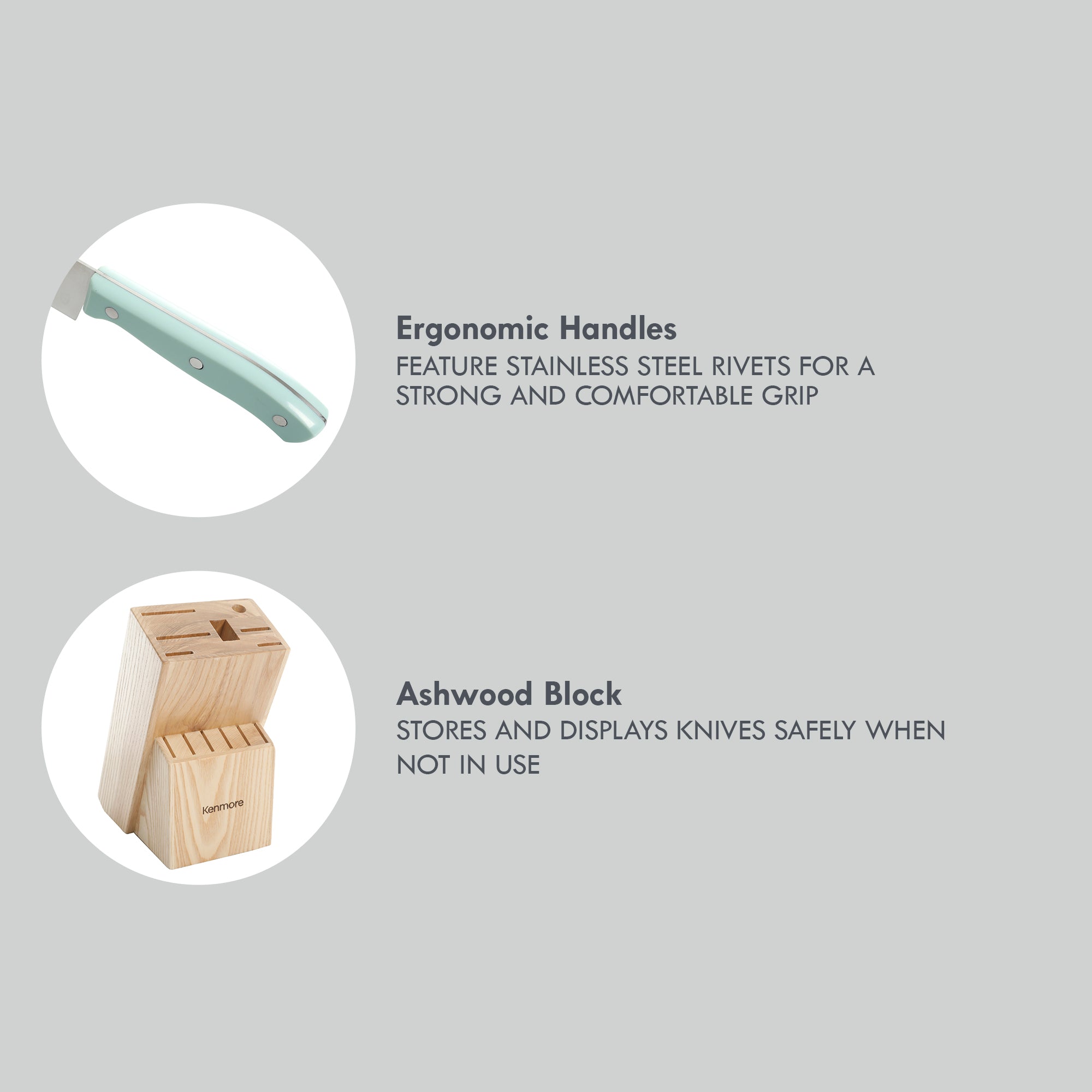 Kenmore Kane 14-Piece Cutlery Set w/ Rubber Coated Wood Knife Block
