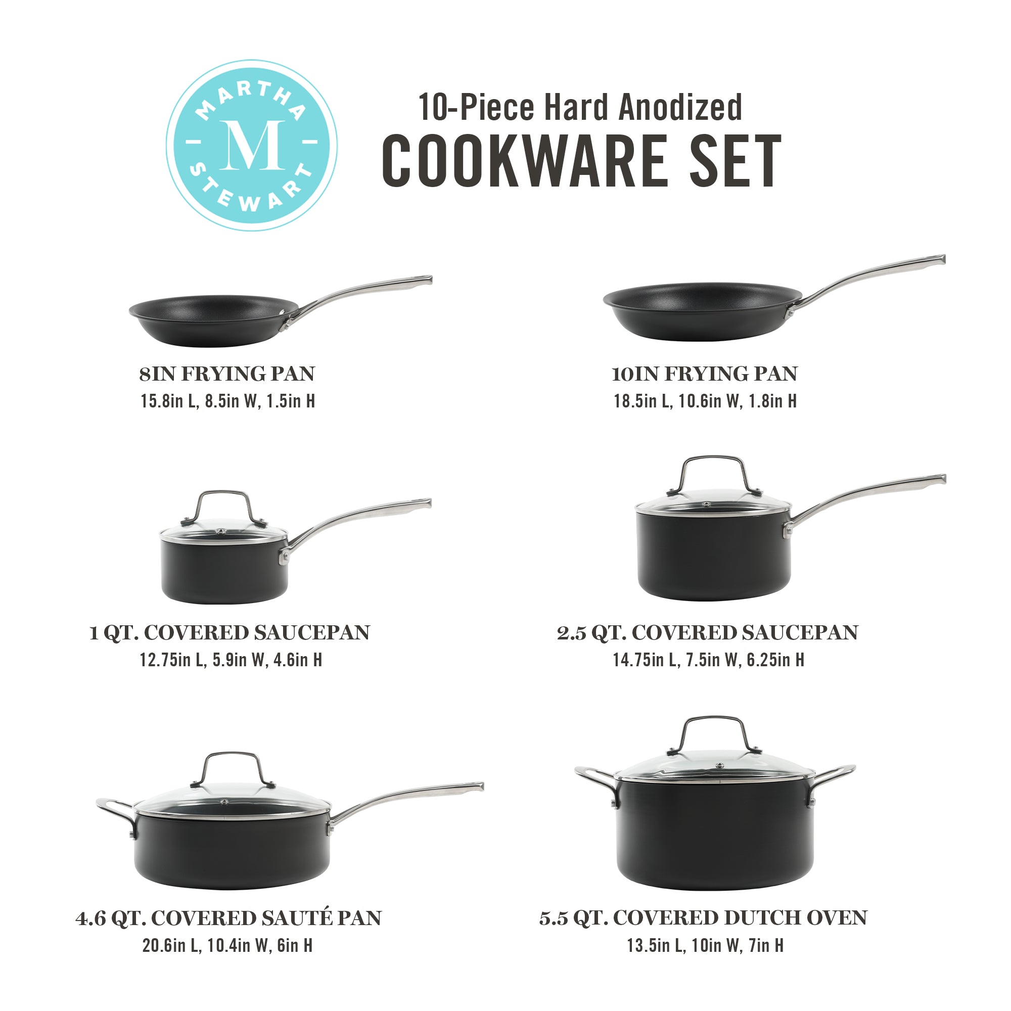Martha Stewart Bosworth 10-Piece Hard Anodized Cookware Set
